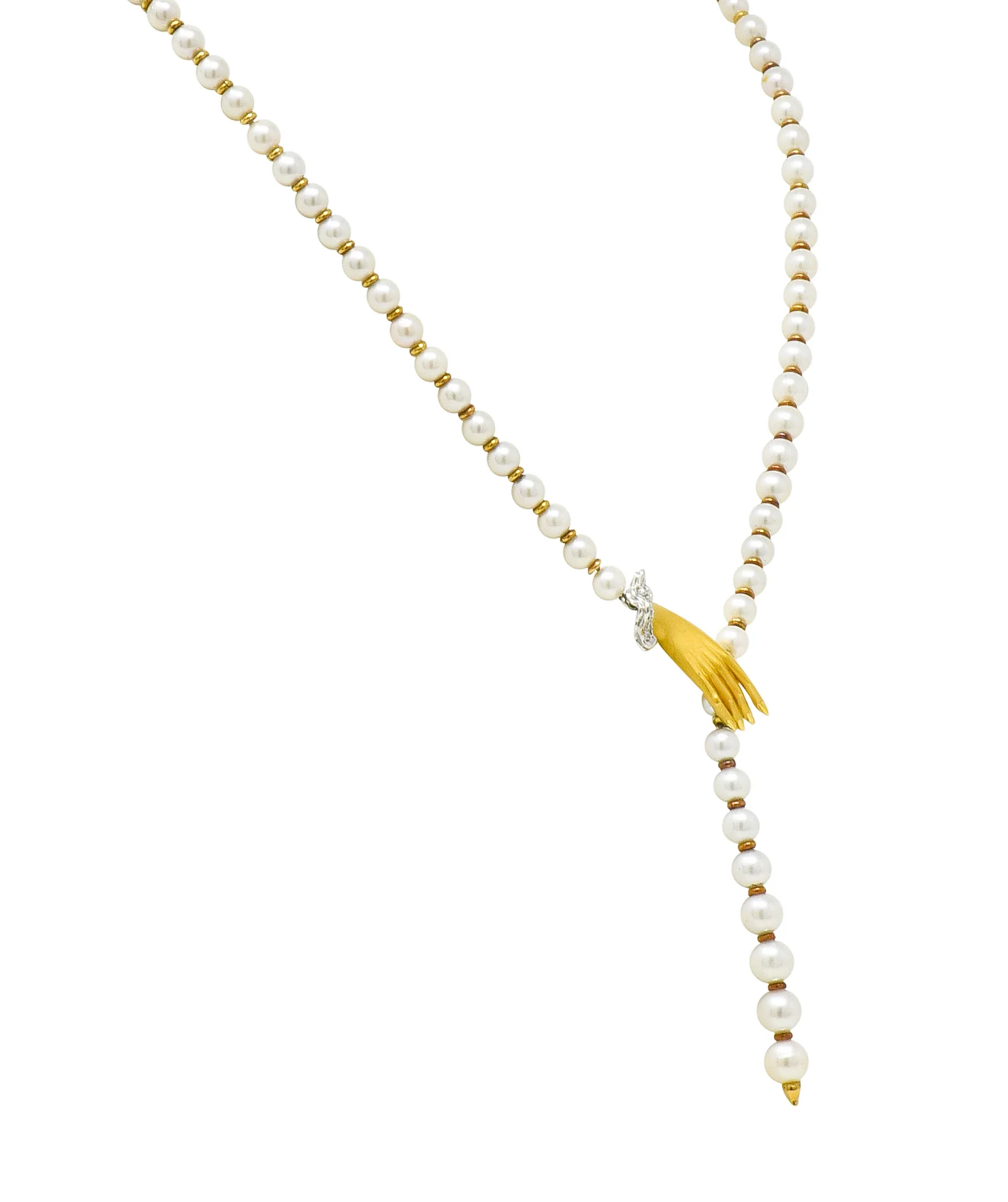 Carrera Y Carrera Diamond Pearl 18 Karat Gold Las Manos Strand Necklace - Image 4