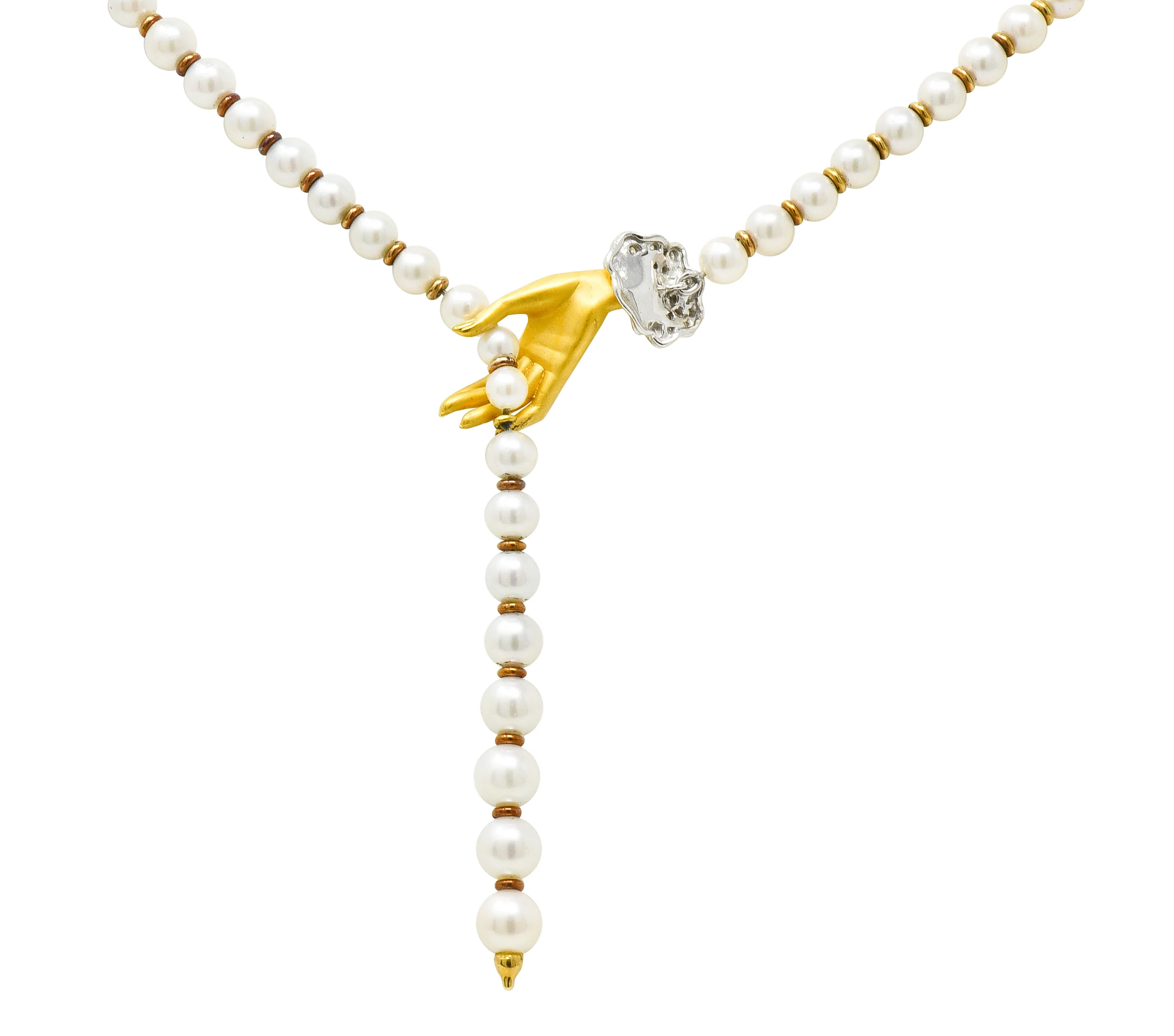 Carrera Y Carrera Diamond Pearl 18 Karat Gold Las Manos Strand Necklace - Image 5