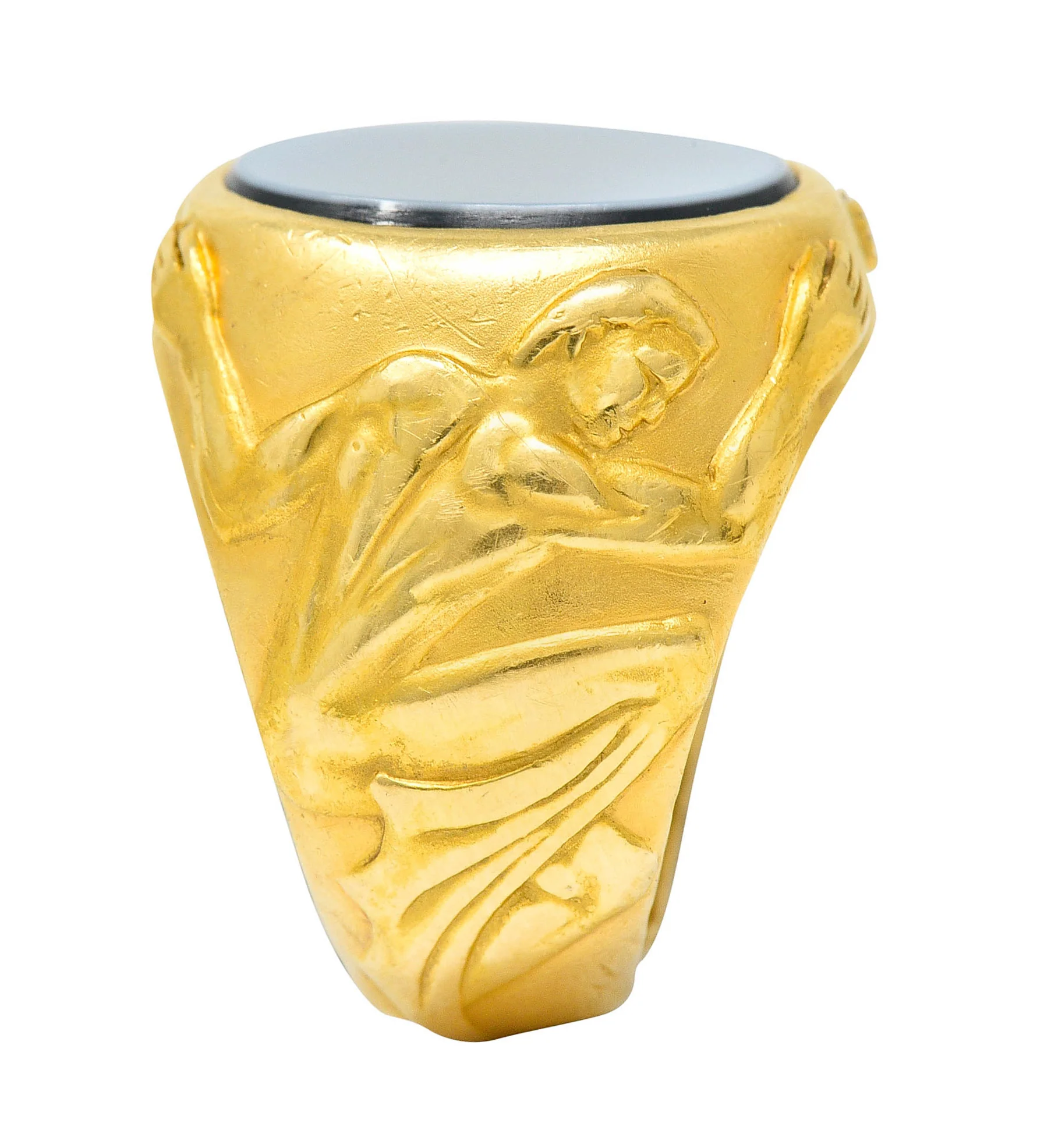 Carrera Y Carrera Onyx Agate 18 Karat Gold Atlas Unisex Signet Ring - Image 10