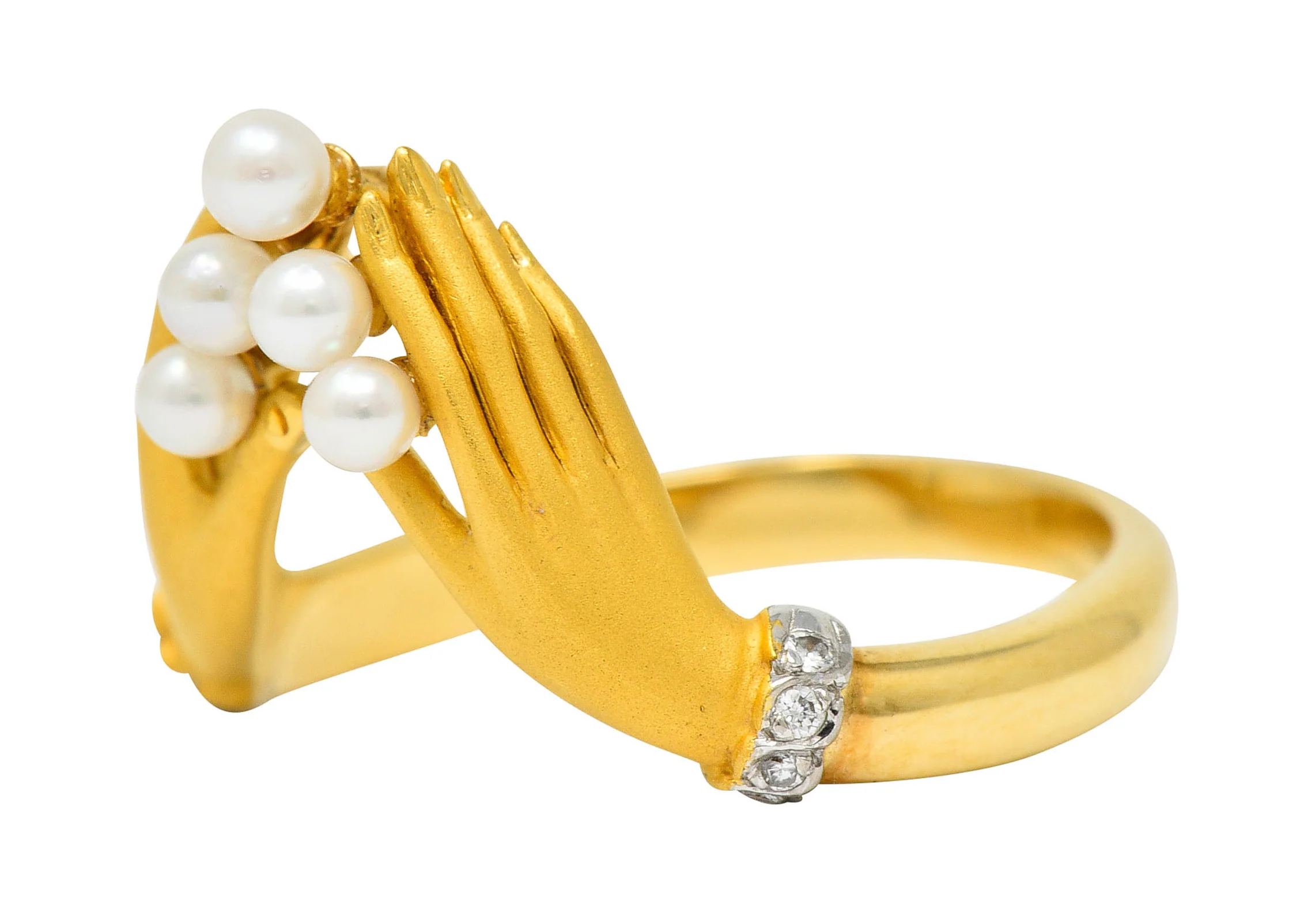 Carrera Y Carrera Pearl Diamond 18 Karat Gold Las Manos Hand Band Ring - Image 6