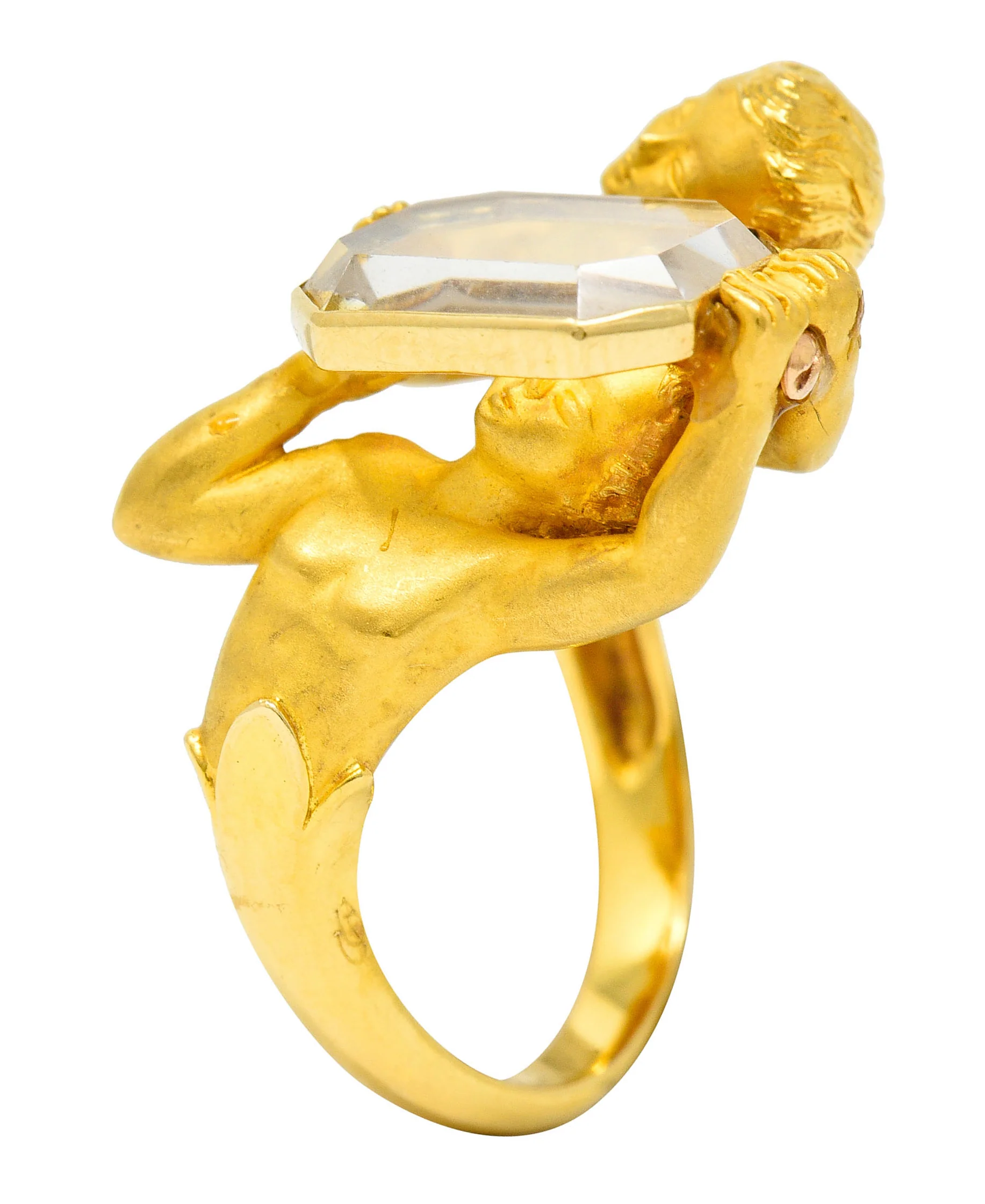 Carrera Y Carrera Rock Crystal 18 Karat Gold Cherubic Ring - Image 11