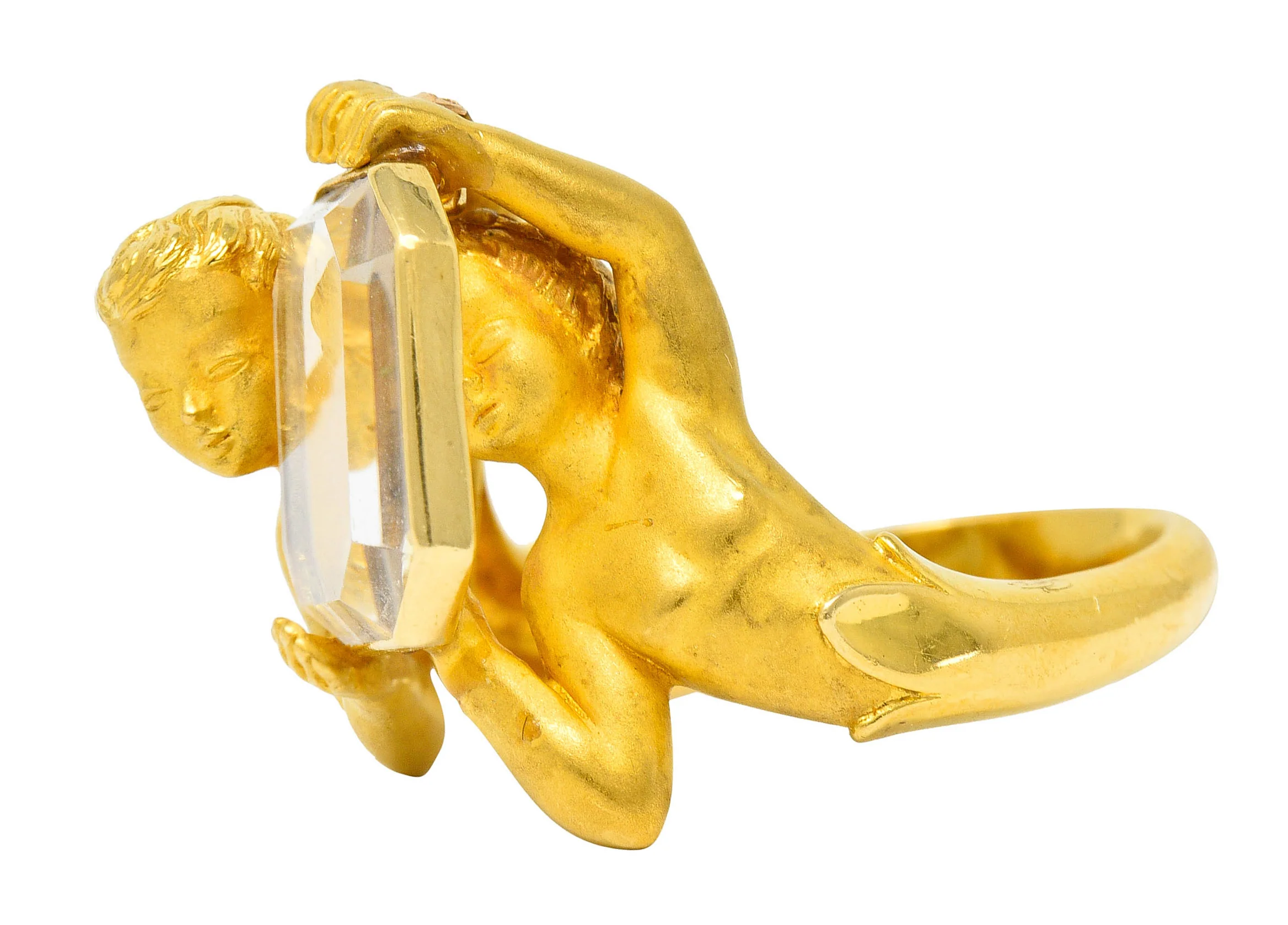 Carrera Y Carrera Rock Crystal 18 Karat Gold Cherubic Ring - Image 5