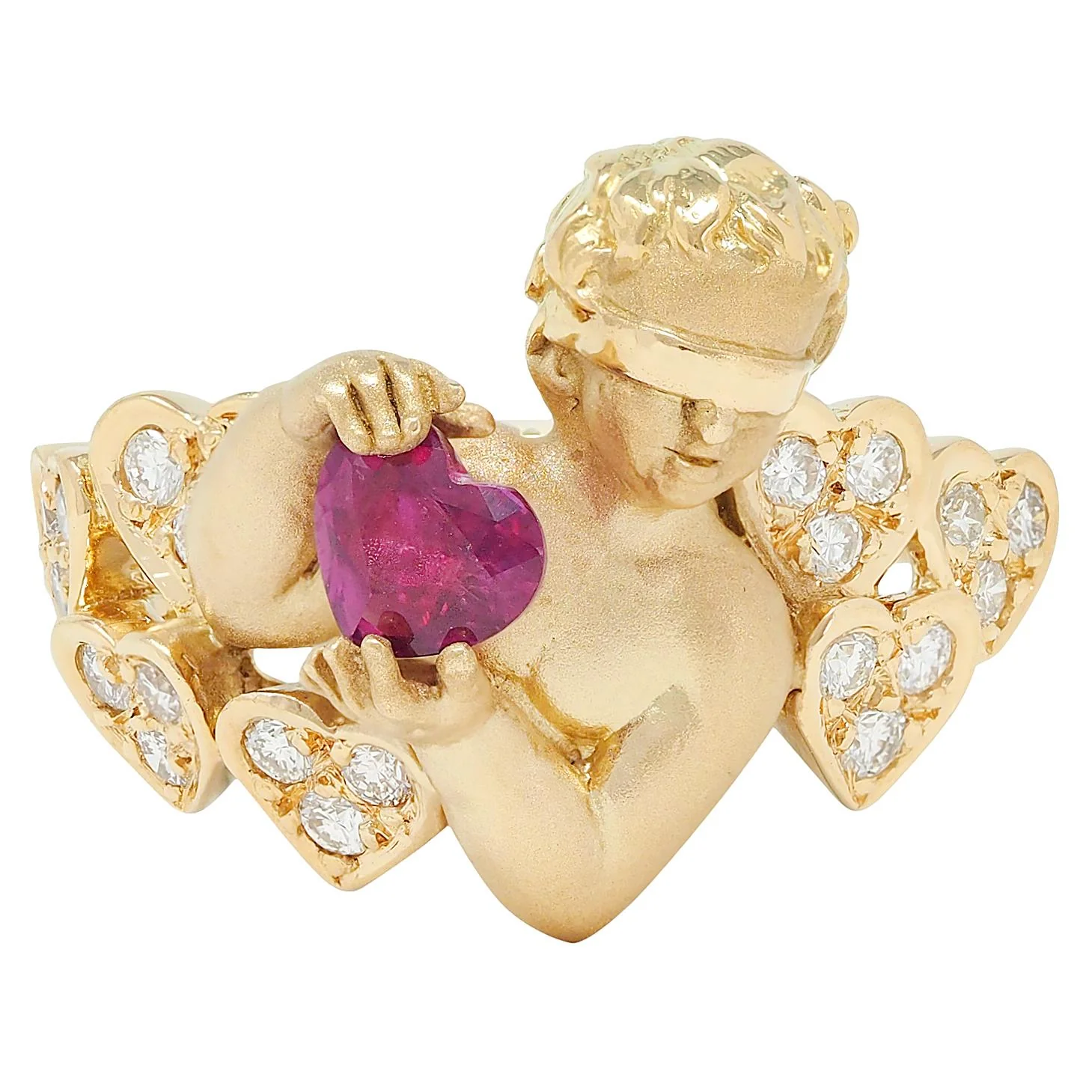 Carrera Y Carrera Ruby Diamond 18 Karat Yellow Gold Love Is Blind Cherub Heart Ring - Image 9