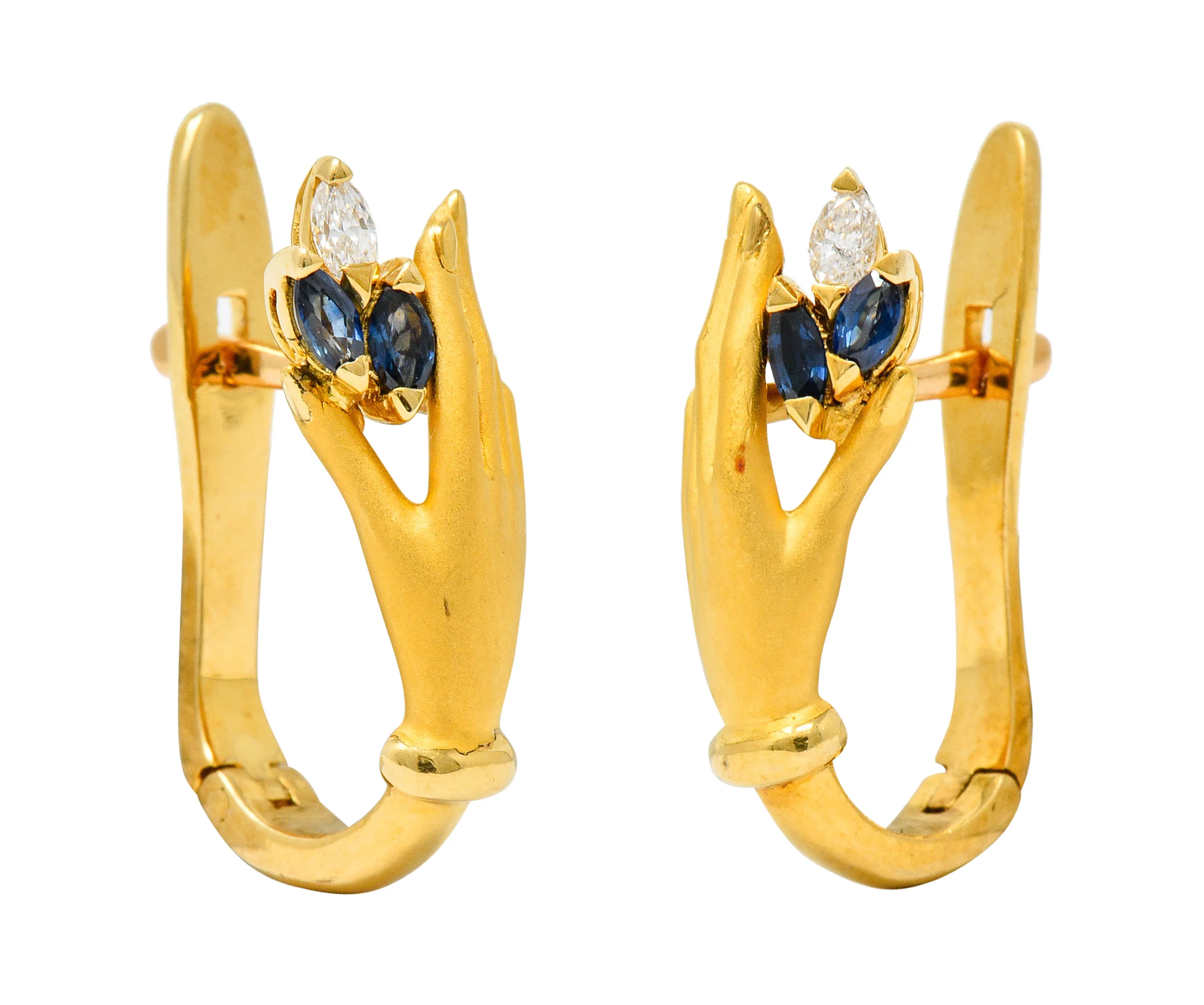 Carrera y Carrera Sapphire Diamond 18 Karat Gold Las Manos Earrings - Image 3