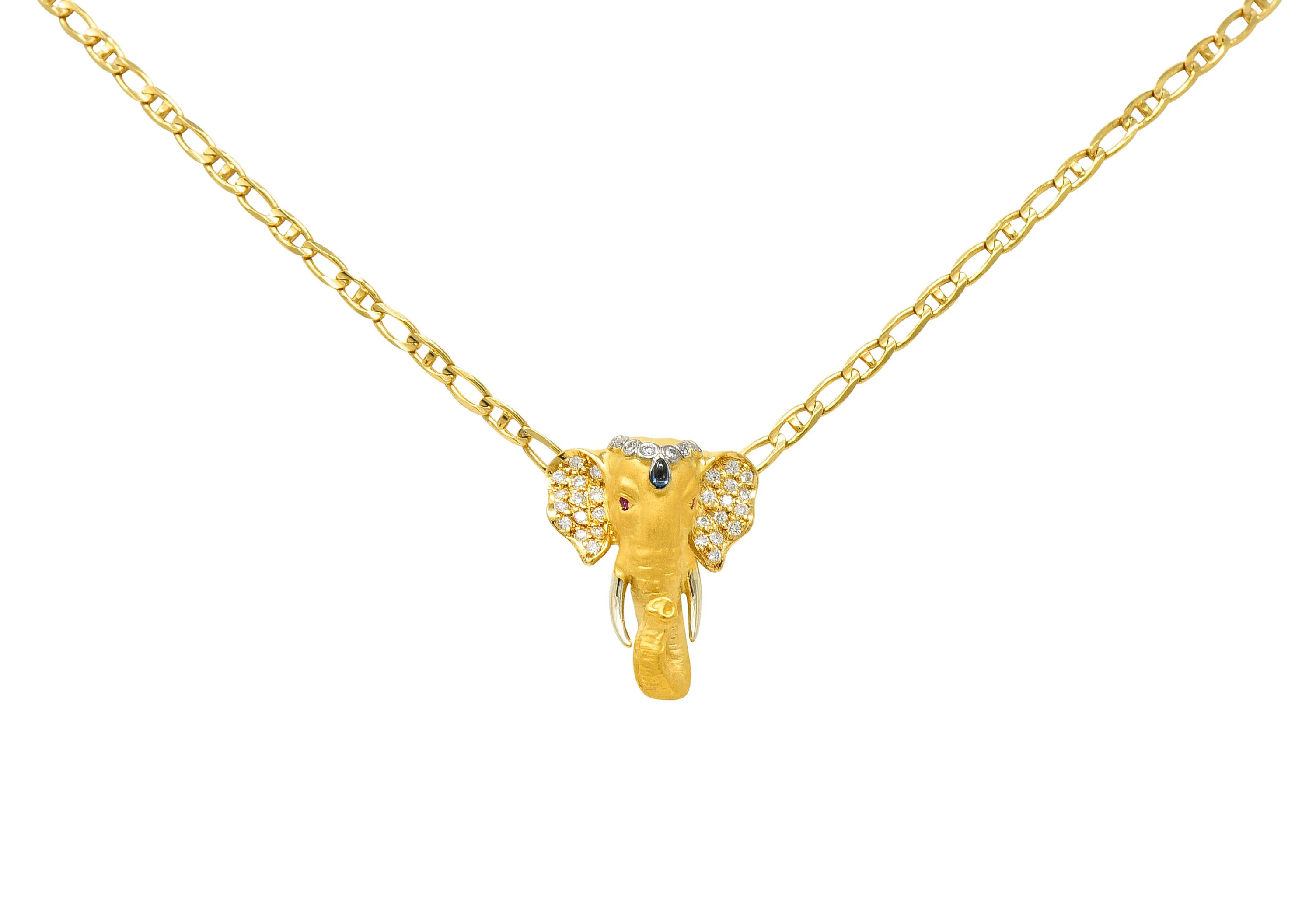 Carrera Y Carrera Sapphire Ruby Diamond 18 Karat Gold Elephante Necklace - Image 6