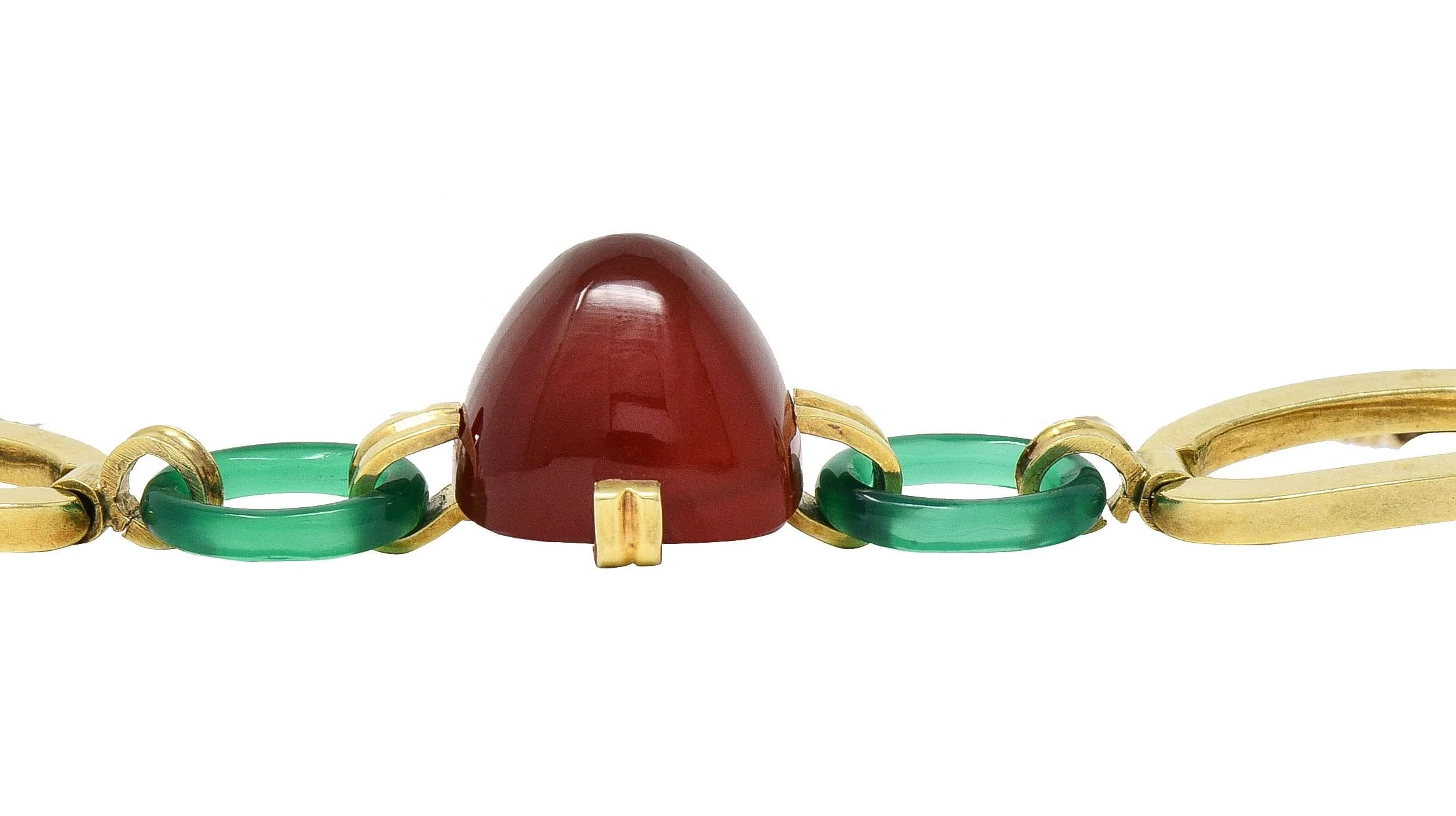 Carrington Co. Art Deco Carnelian Chrysoprase 14 Karat Gold Antique Link Bracelet - Image 6