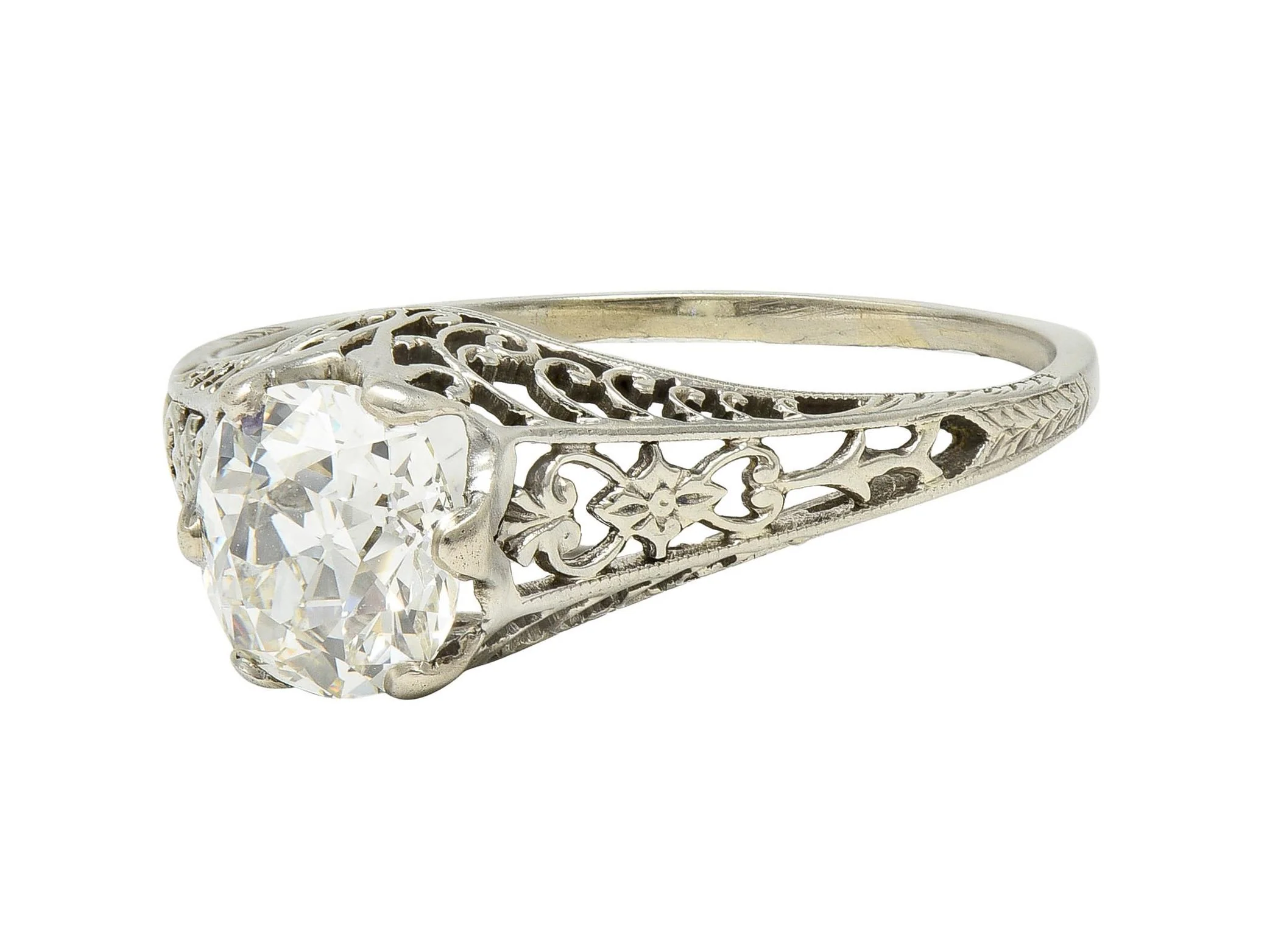 Carter Gough Art Deco 1.10 Carat Old Mine Diamond 18 Karat White Gold Antique Engagement Ring - Image 6