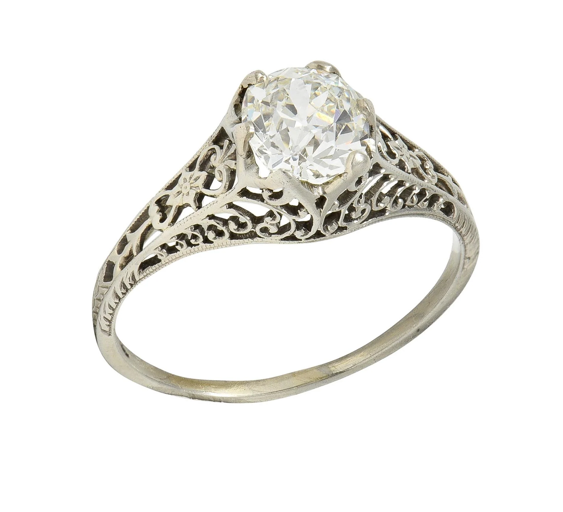Carter Gough Art Deco 1.10 Carat Old Mine Diamond 18 Karat White Gold Antique Engagement Ring - Image 8