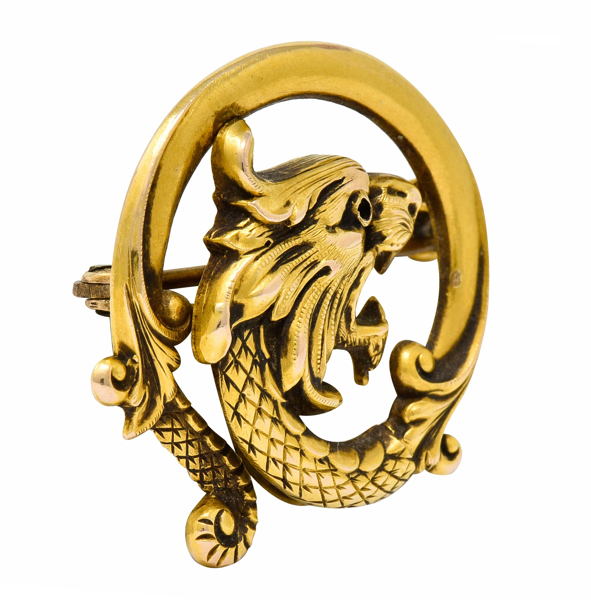 Carter & Gough Art Nouveau 14 Karat Gold Chimera Brooch - Image 2