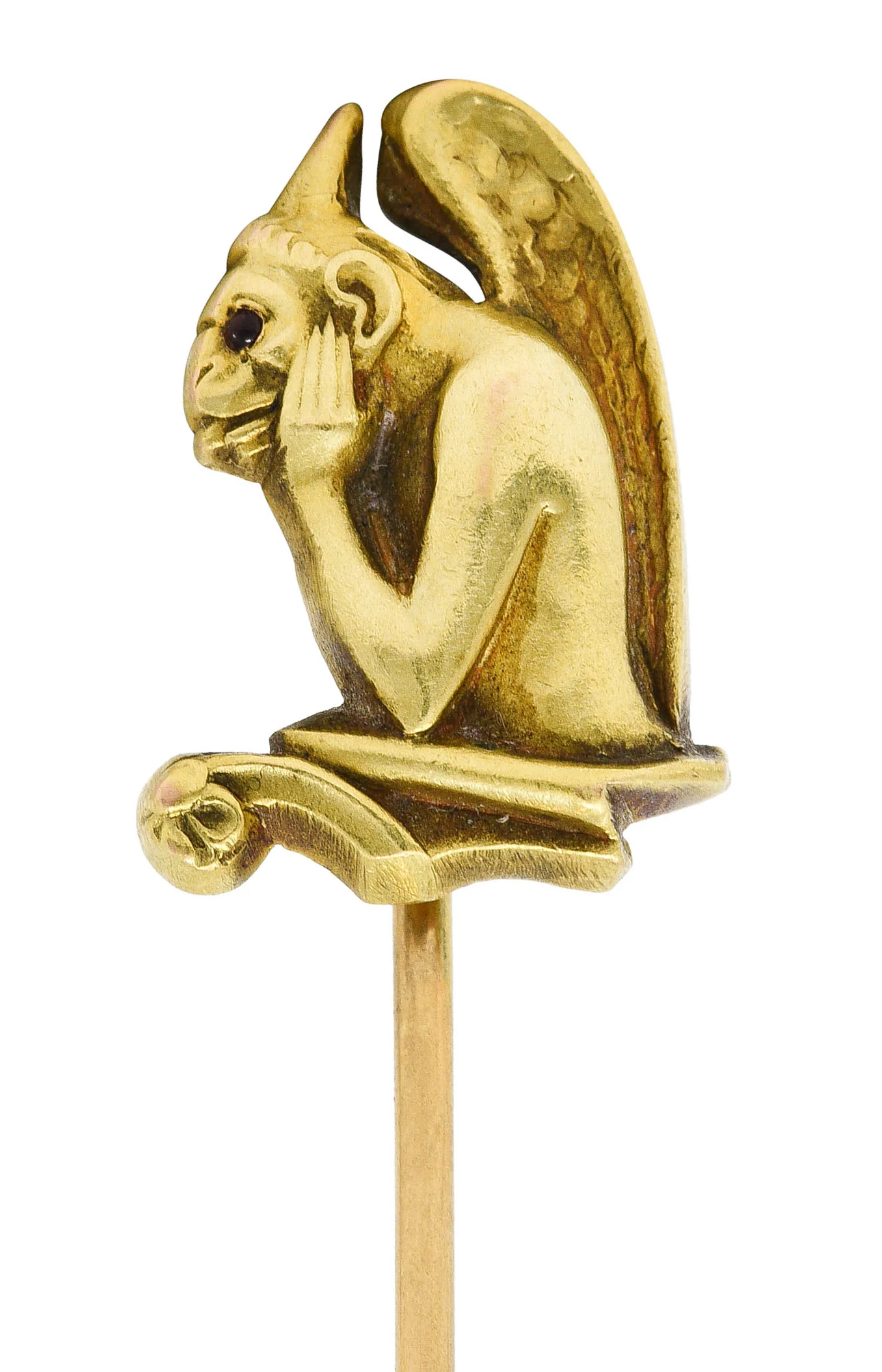 Carter Gough Art Nouveau Garnet 14 Karat Gold Gargoyle Stickpin