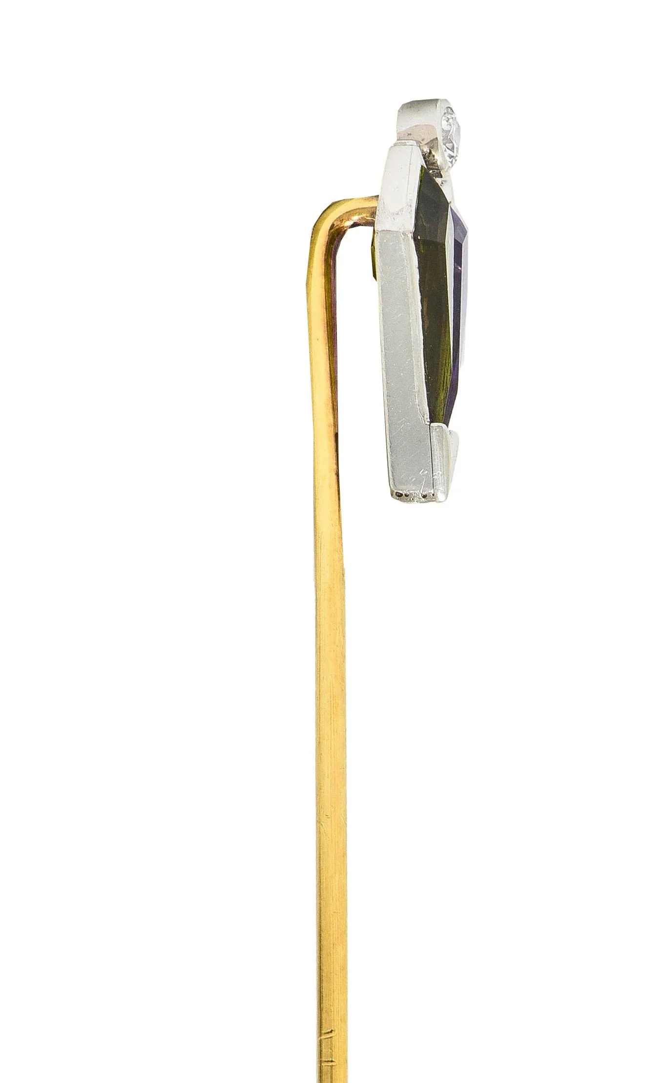 Carter Gough & Co. Art Deco Diamond Amethyst Tourmaline Platinum 14 Karat Gold Antique Stickpin - Image 5