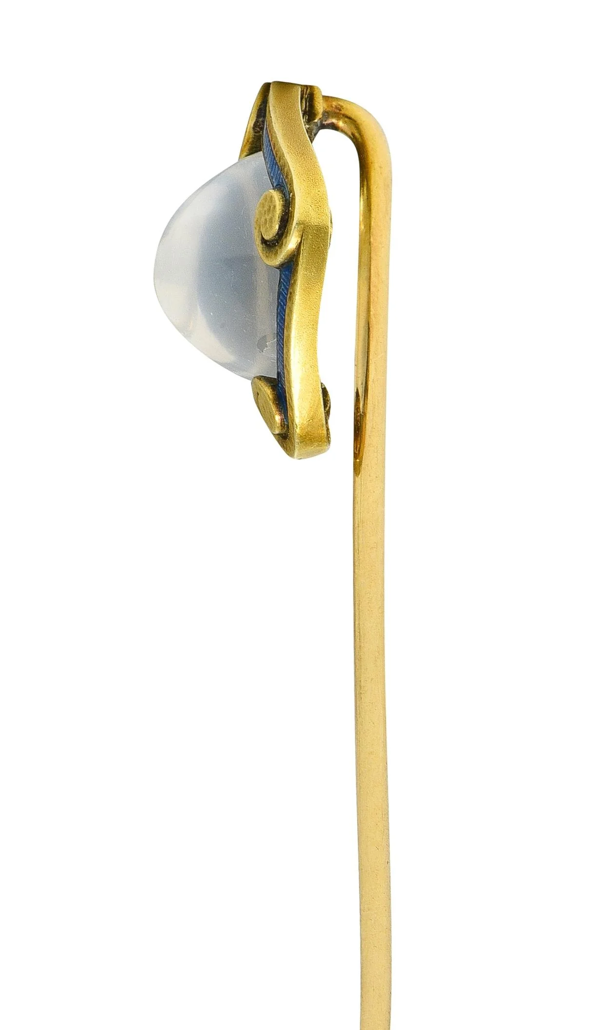 Carter Gough & Co. Art Nouveau Moonstone Enamel 14 Karat Yellow Gold Antique Scrolling Stickpin - Image 3