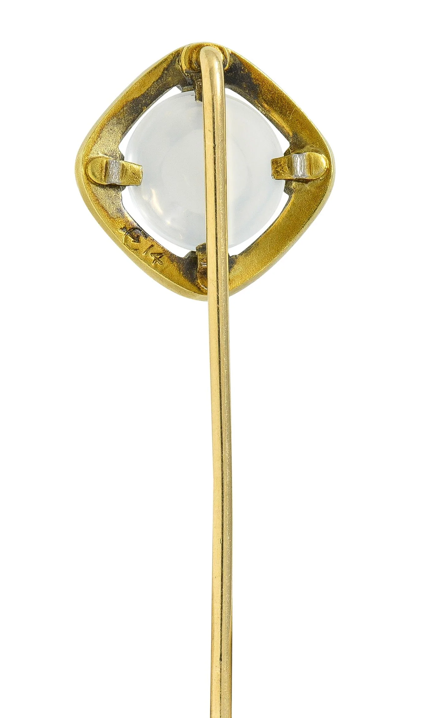 Carter Gough & Co. Art Nouveau Moonstone Enamel 14 Karat Yellow Gold Antique Scrolling Stickpin - Image 4
