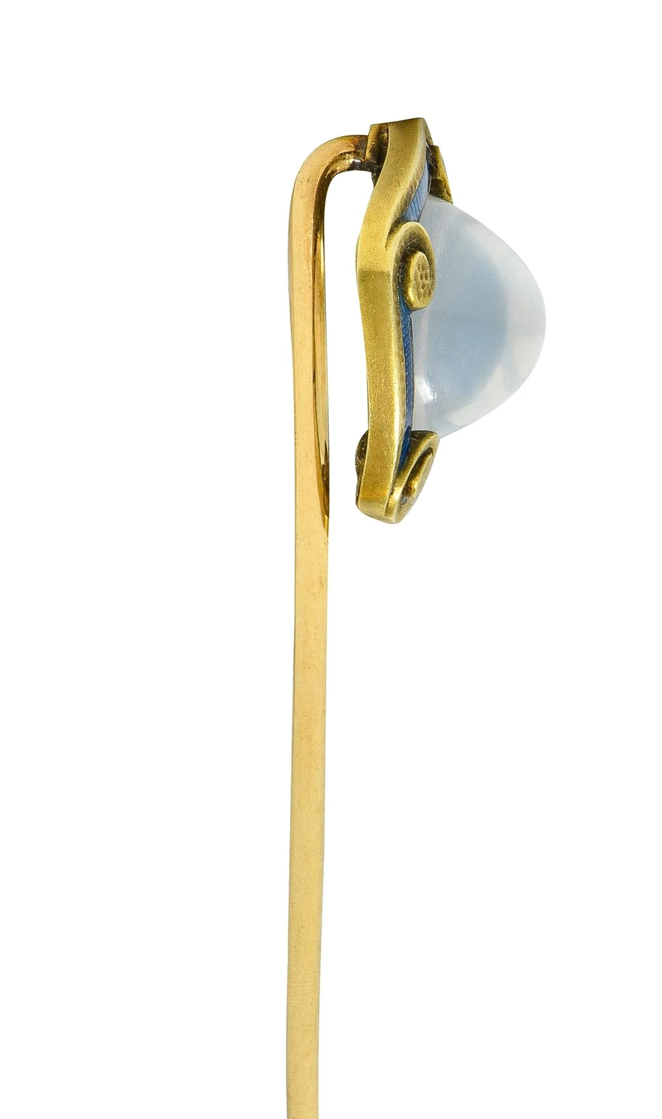 Carter Gough & Co. Art Nouveau Moonstone Enamel 14 Karat Yellow Gold Antique Scrolling Stickpin - Image 5