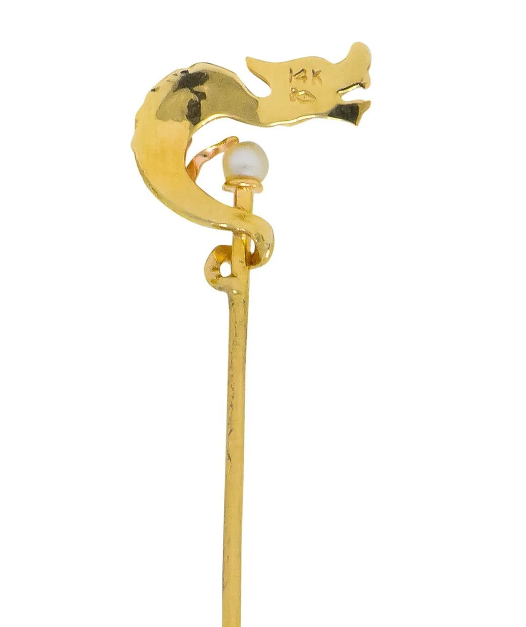 Carter Gough & Co. Art Nouveau Pearl 14 Karat Tri-Colored Gold Dragon Stickpin - Image 4