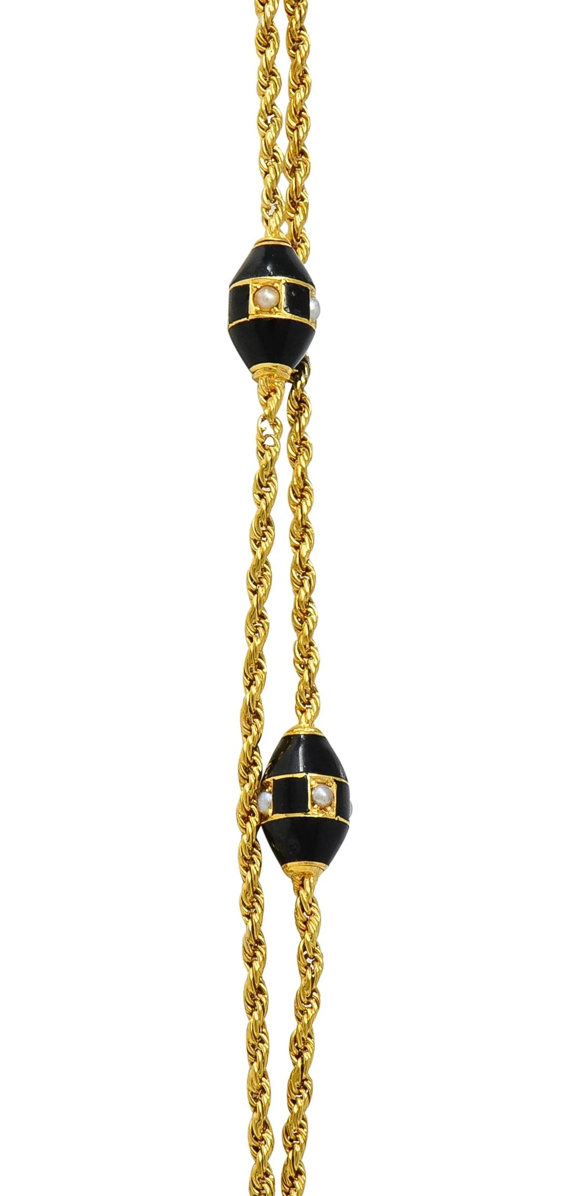 Carter Gough & Co. Victorian Pearl Enamel 14 Karat Yellow Gold Antique Station Chain Necklace - Image 8