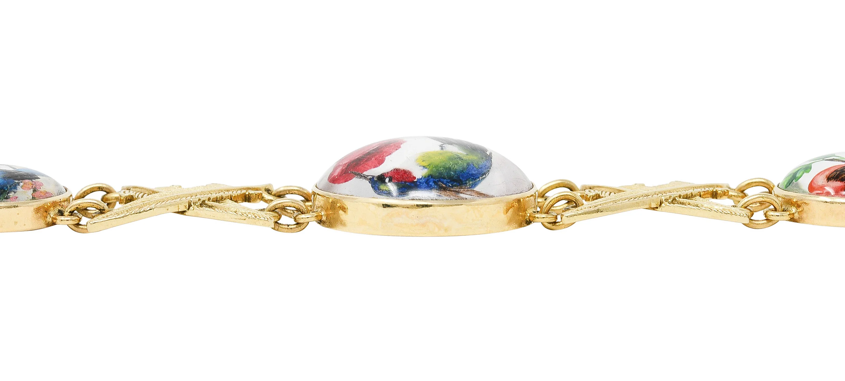 Carter Gough Essex Crystal Quartz 14 Karat Yellow Gold Feather Bird Themed Vintage Link Bracelet - Image 10