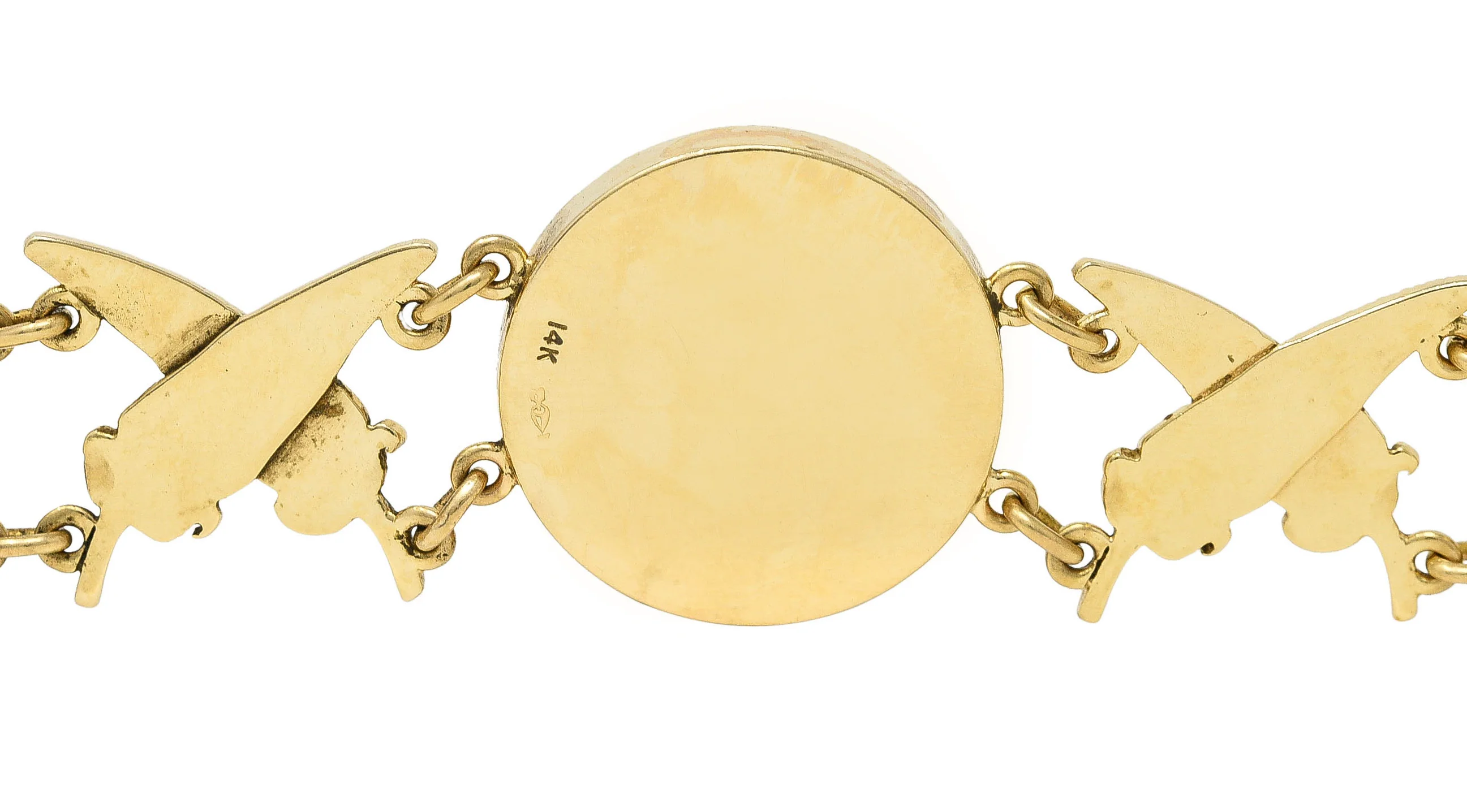 Carter Gough Essex Crystal Quartz 14 Karat Yellow Gold Feather Bird Themed Vintage Link Bracelet - Image 11