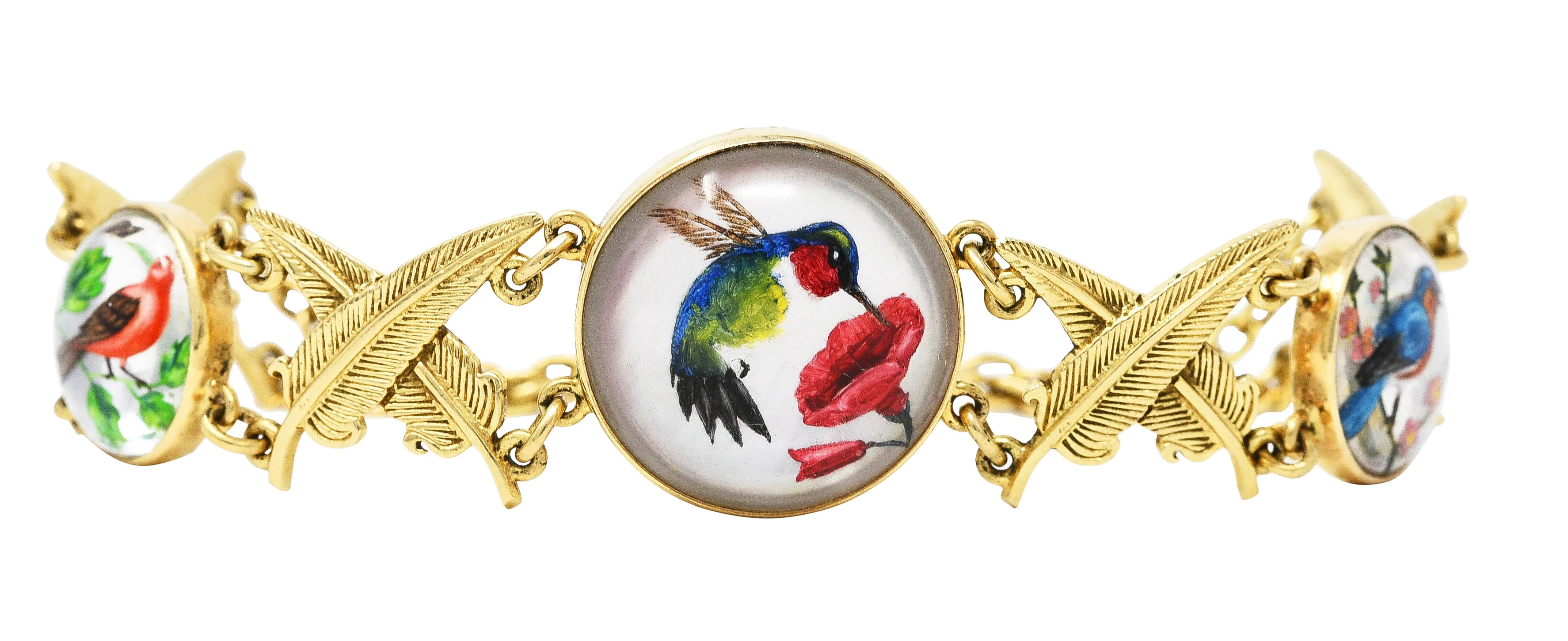 Carter Gough Essex Crystal Quartz 14 Karat Yellow Gold Feather Bird Themed Vintage Link Bracelet - Image 12