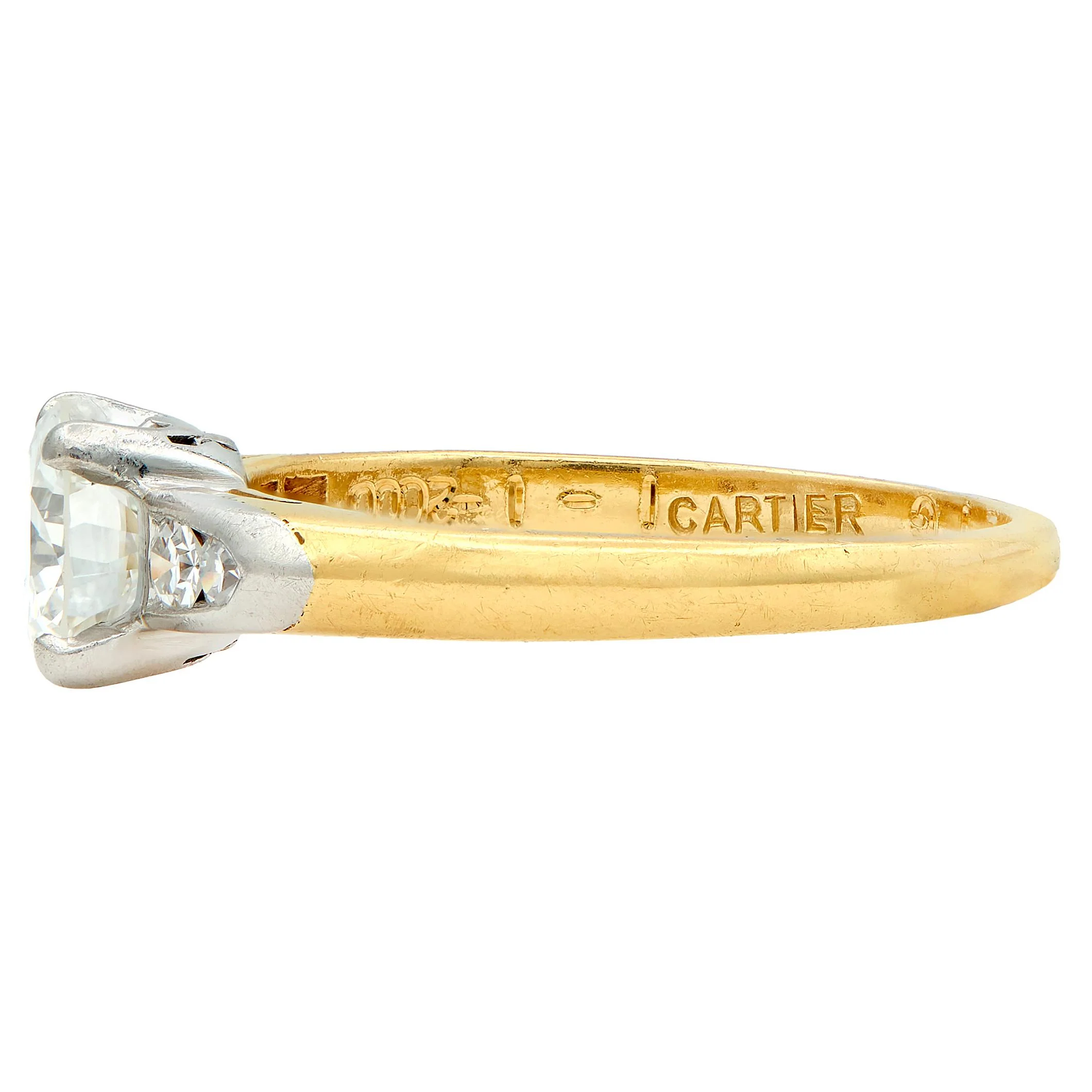 Cartier 0.73 CTW Transitional Cut Diamond Platinum 18 Karat Yellow Gold Engagement Ring - Image 5