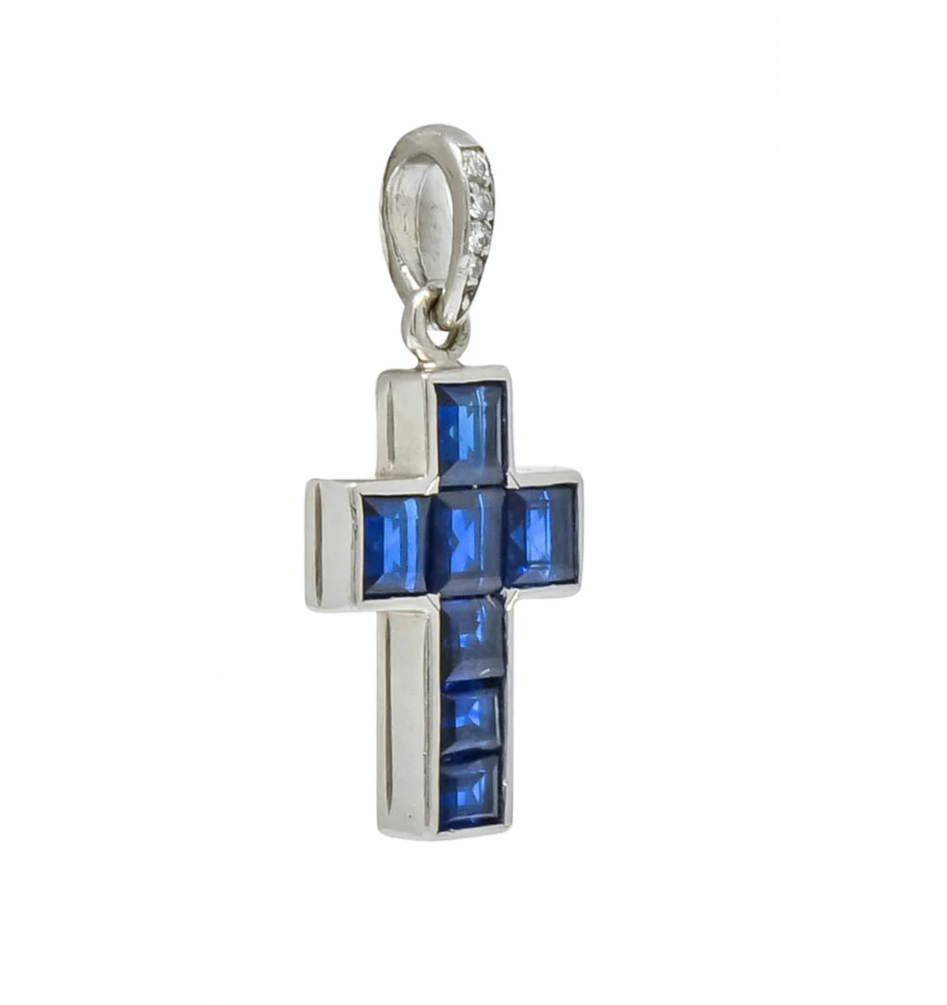 Cartier 1.25 CTW Sapphire Diamond Platinum Unisex Cross Pendant Charm - Image 3