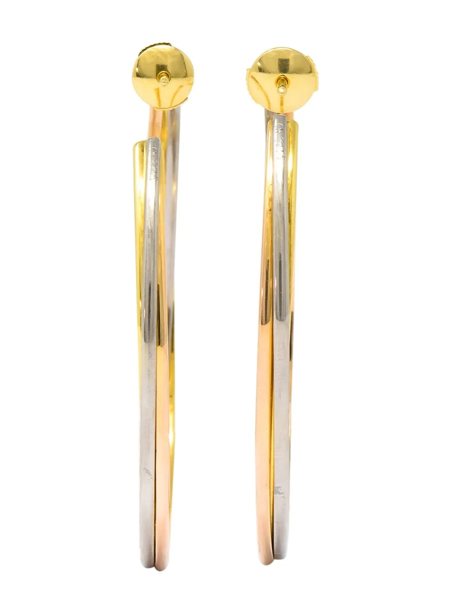 Cartier 18 Karat Gold Tri-Gold Trinity Hoop Earrings - Image 6