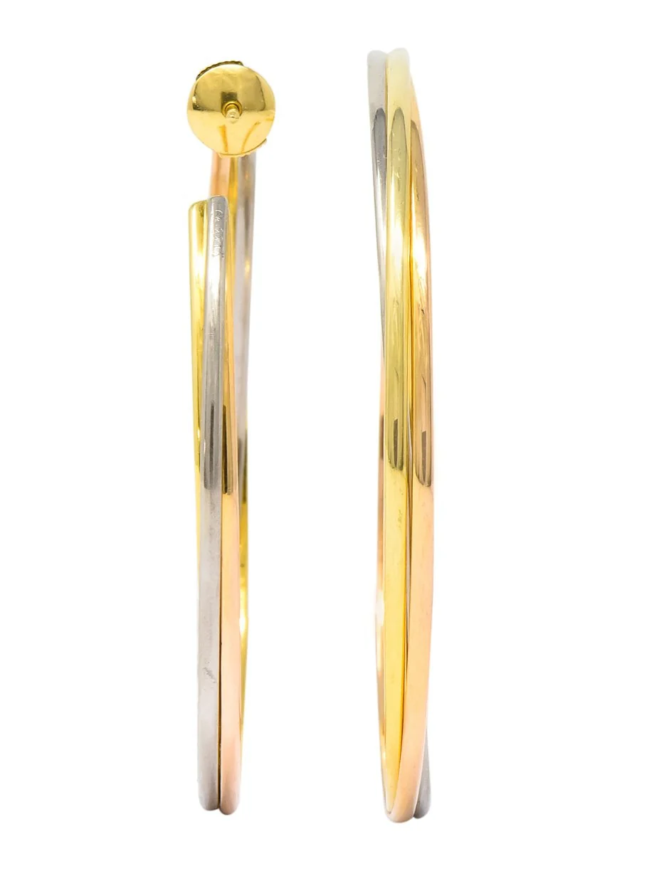 Cartier 18 Karat Gold Tri-Gold Trinity Hoop Earrings - Image 8
