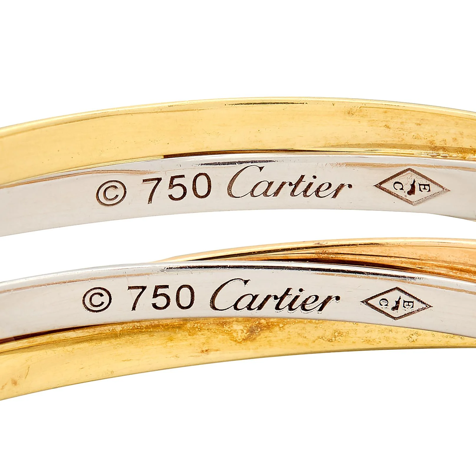 Cartier 18 Karat Tri-Colored Gold Contemporary Trinity Hoop Earrings - Image 5