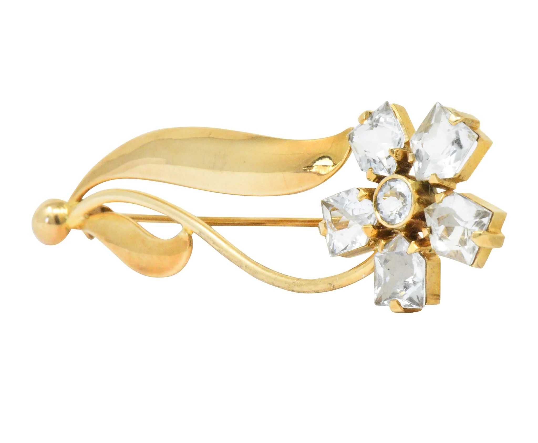 Cartier 1940's Retro Fancy Cut Aquamarine 14 Karat Gold Flower Brooch - Image 2