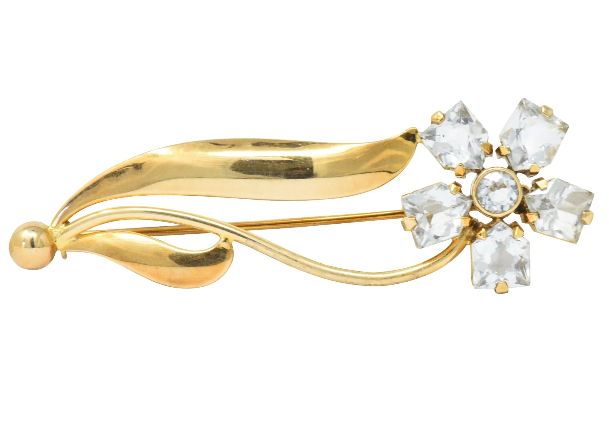 Cartier 1940's Retro Fancy Cut Aquamarine 14 Karat Gold Flower Brooch - Image 5