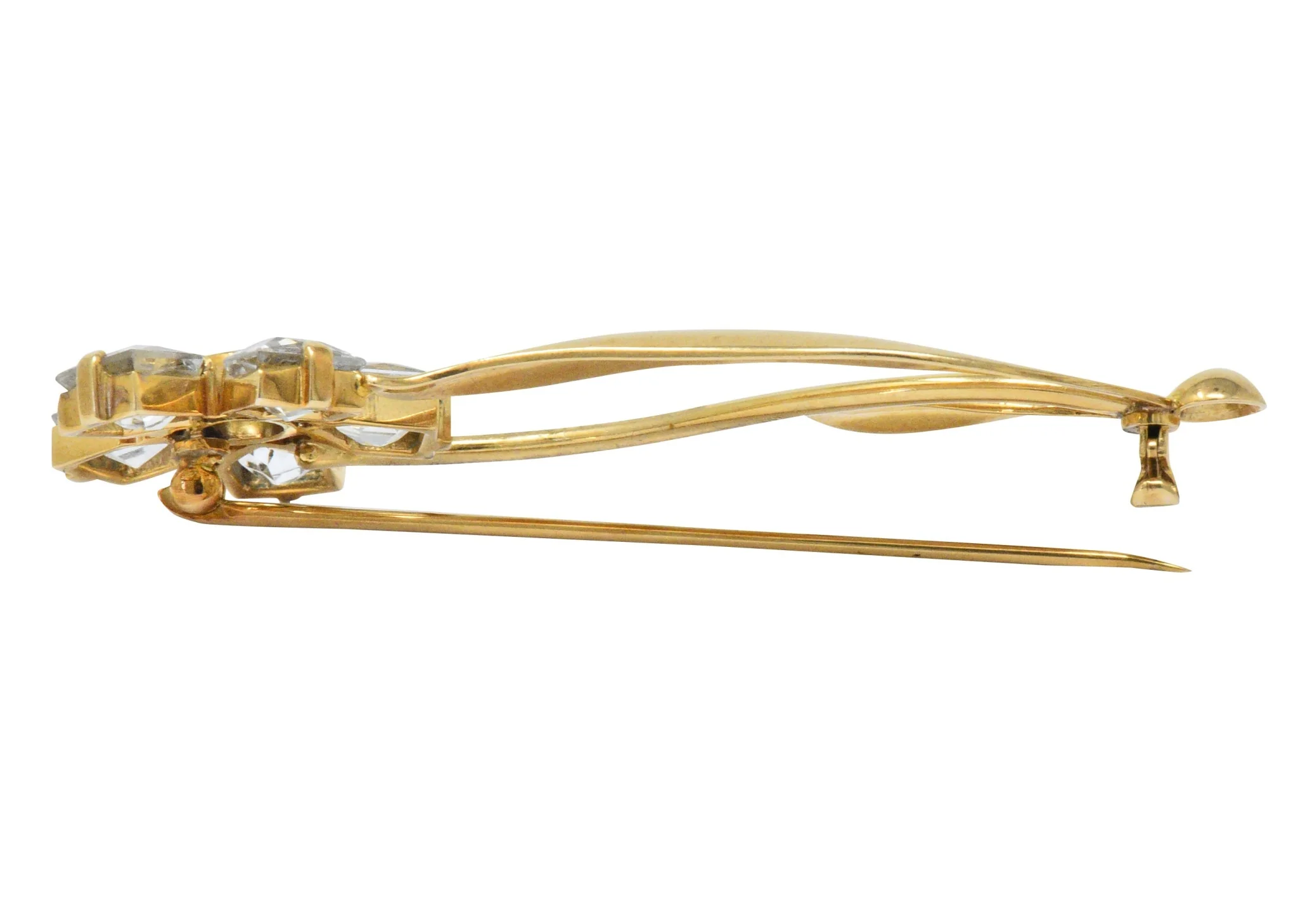 Cartier 1940's Retro Fancy Cut Aquamarine 14 Karat Gold Flower Brooch - Image 6