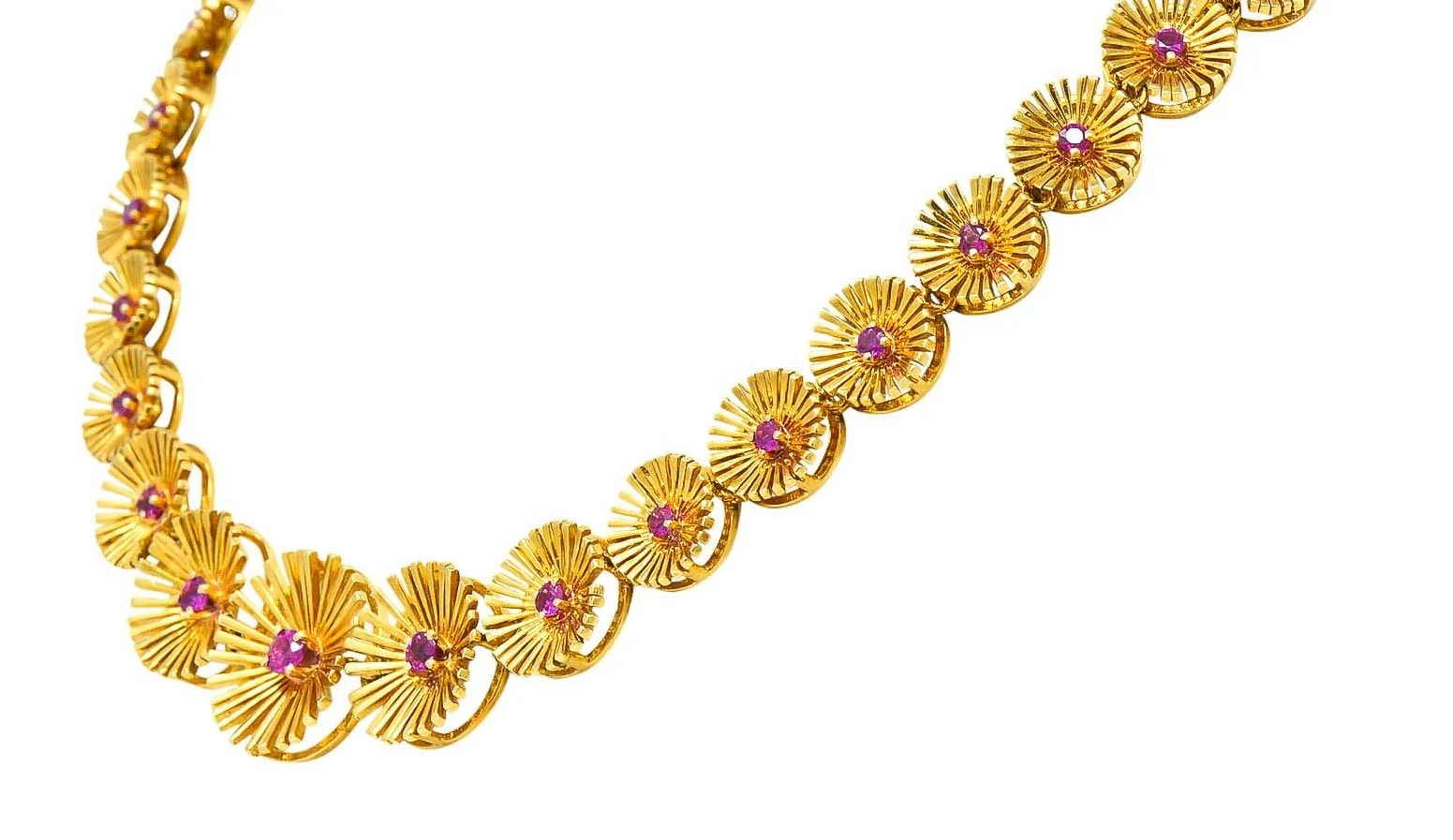 Cartier 1950's Retro Ruby 18 Karat Yellow Gold Flower Disc Collar Necklace - Image 3