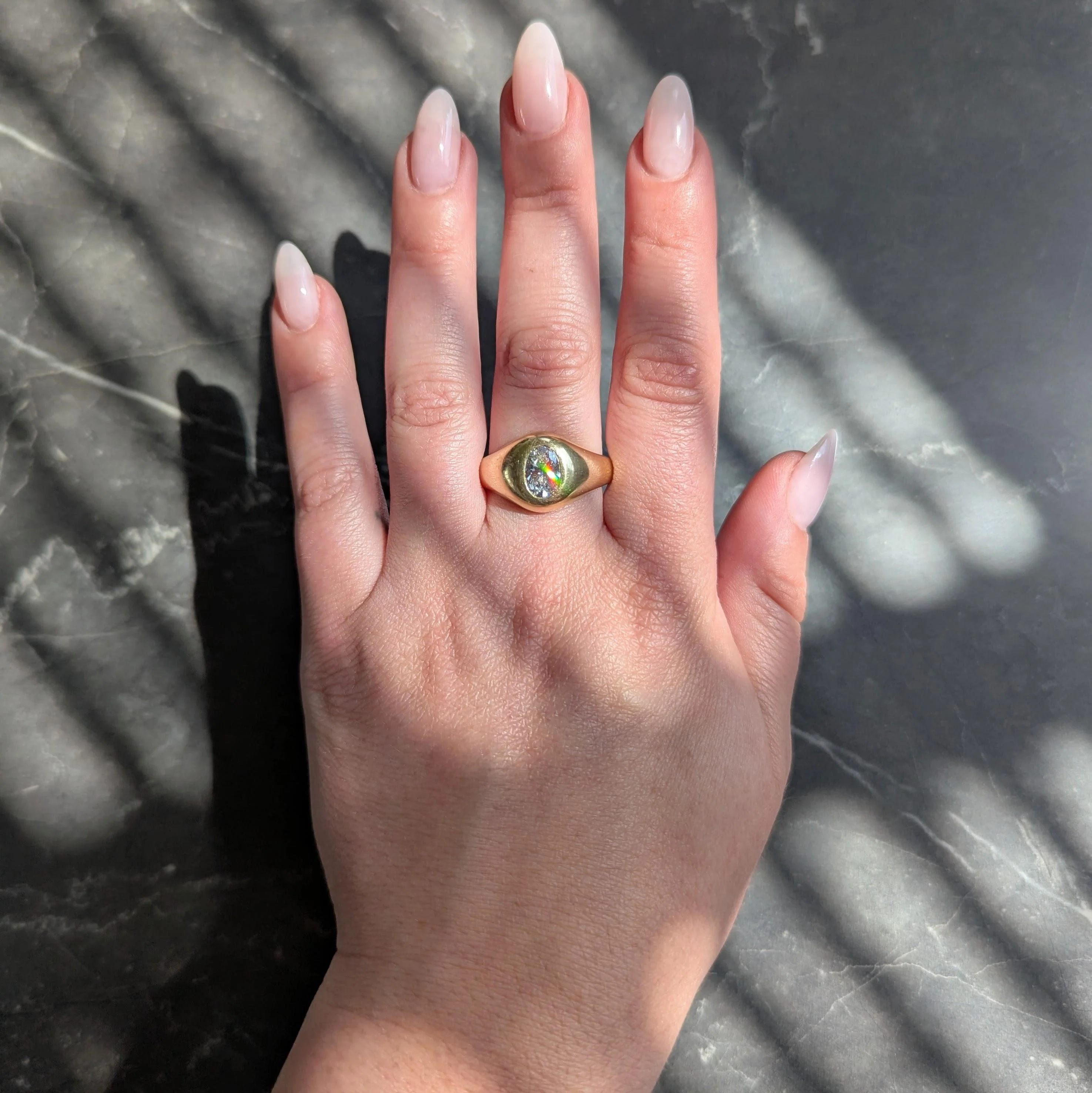 Cartier 1960's 1.22 CTW Oval Cut Diamond 18 Karat Yellow Gold Unisex Signet Ring - Image 2