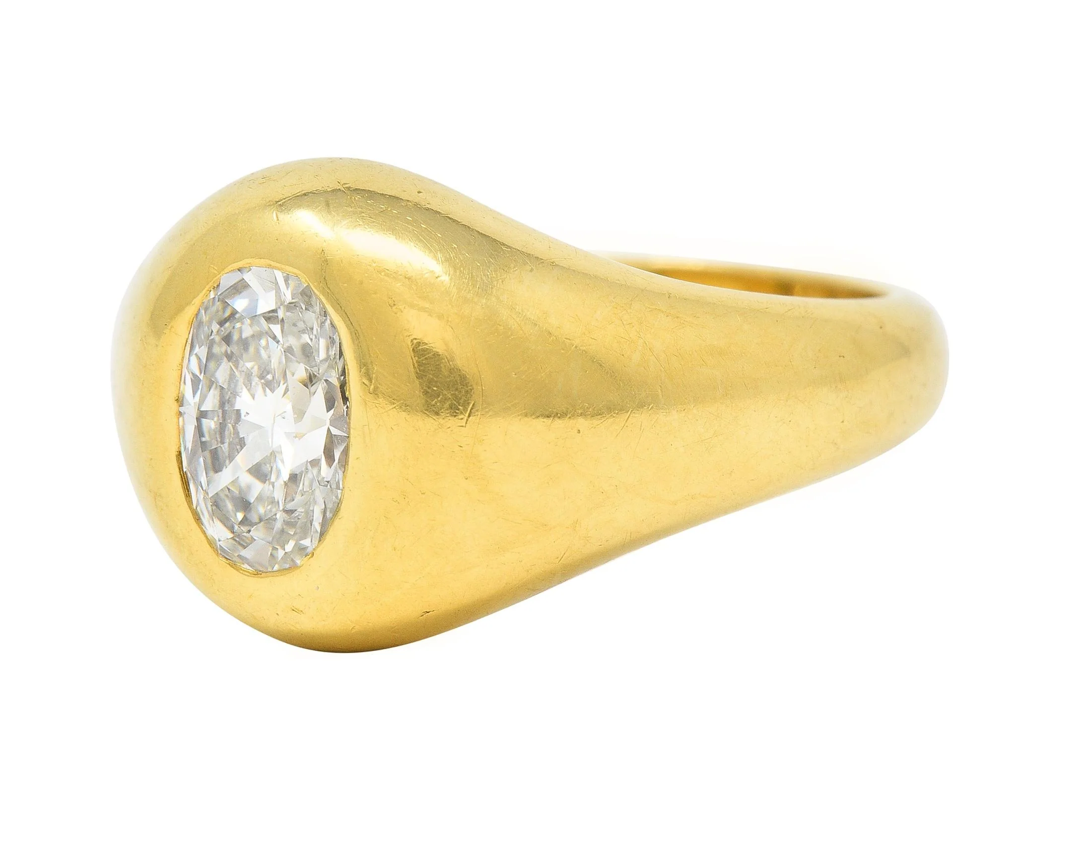 Cartier 1960's 1.22 CTW Oval Cut Diamond 18 Karat Yellow Gold Unisex Signet Ring - Image 6