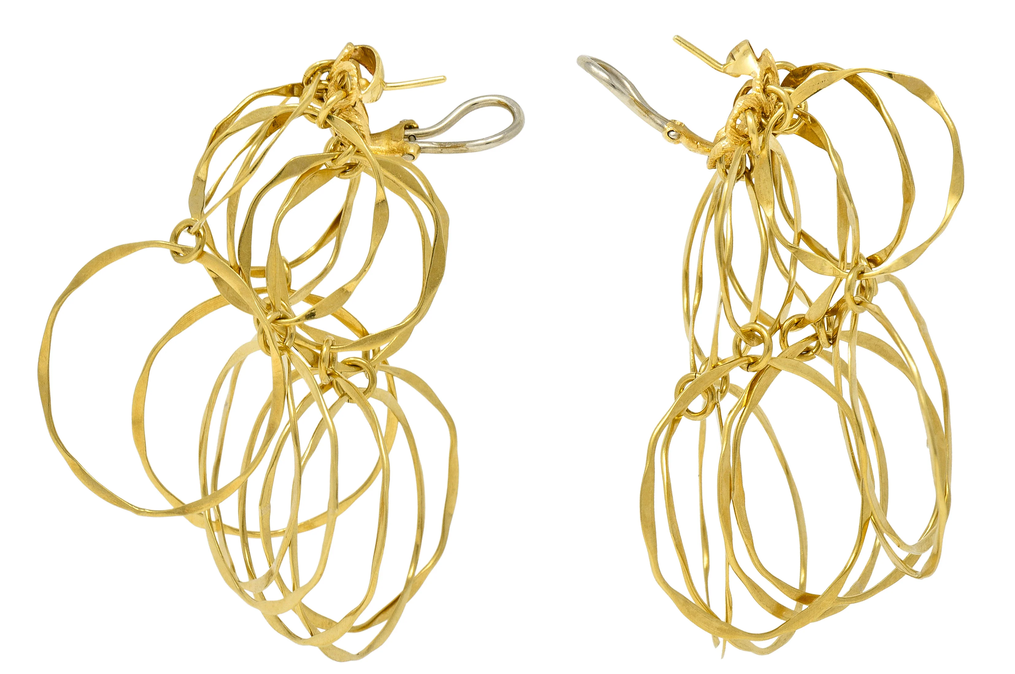 Cartier 1960's 18 Karat Yellow Gold Hammered Multi-Hoop Tiered Vintage Modernist Earrings - Image 4