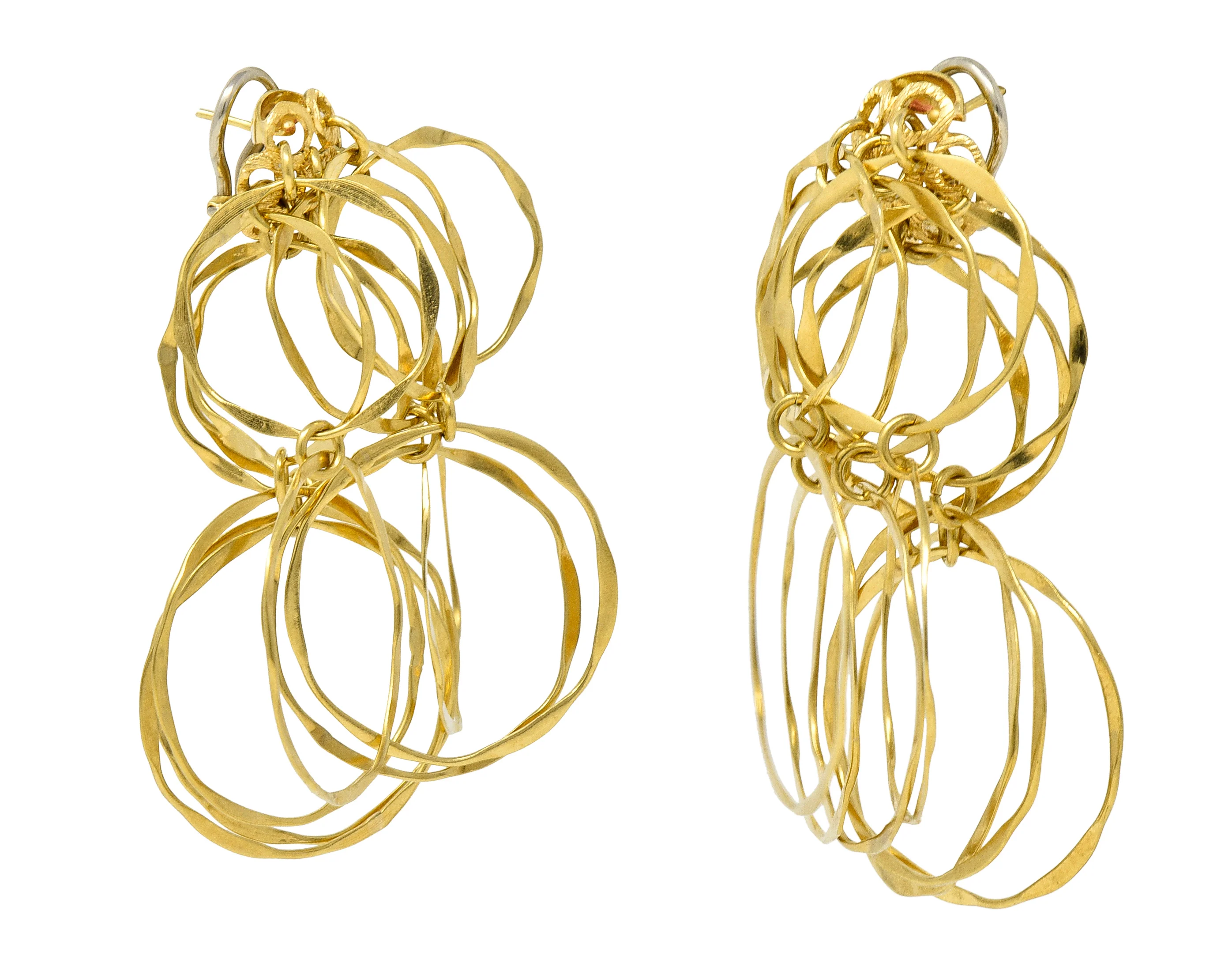 Cartier 1960's 18 Karat Yellow Gold Hammered Multi-Hoop Tiered Vintage Modernist Earrings - Image 9