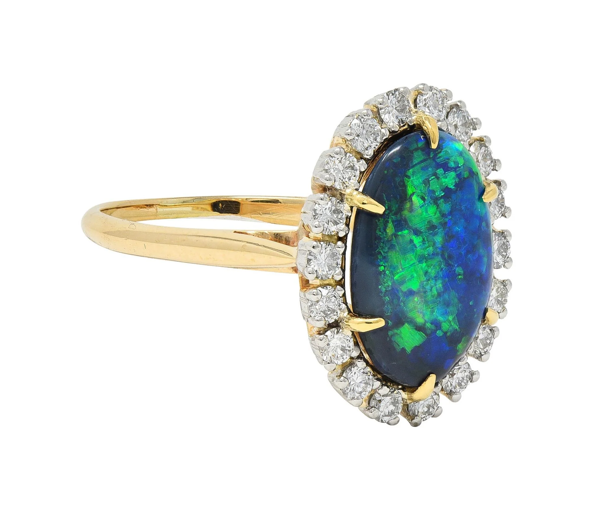 Cartier 1960's Diamond Opal Platinum 18 Karat Gold Vintage Halo Ring - Image 2