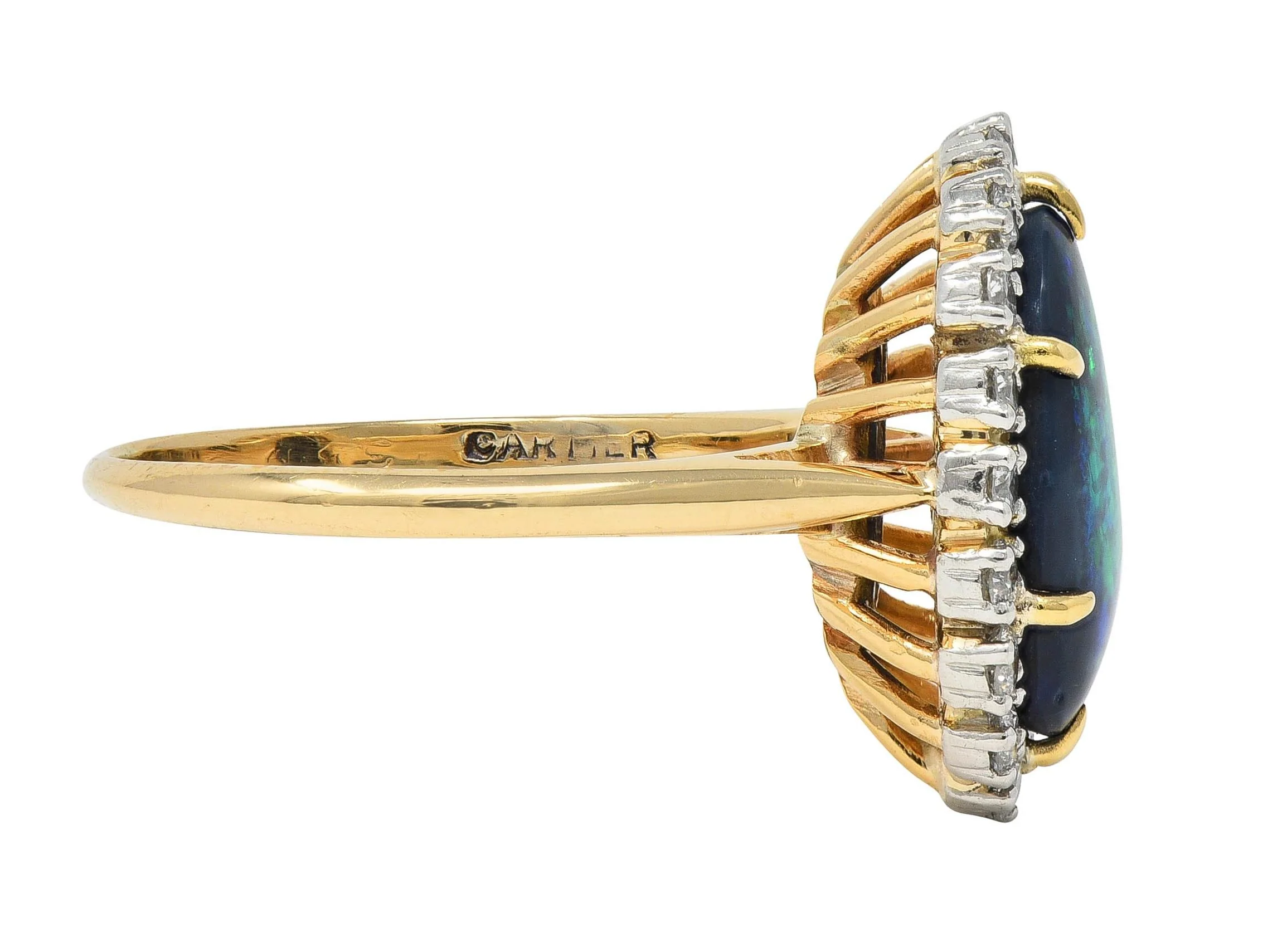 Cartier 1960's Diamond Opal Platinum 18 Karat Gold Vintage Halo Ring - Image 3