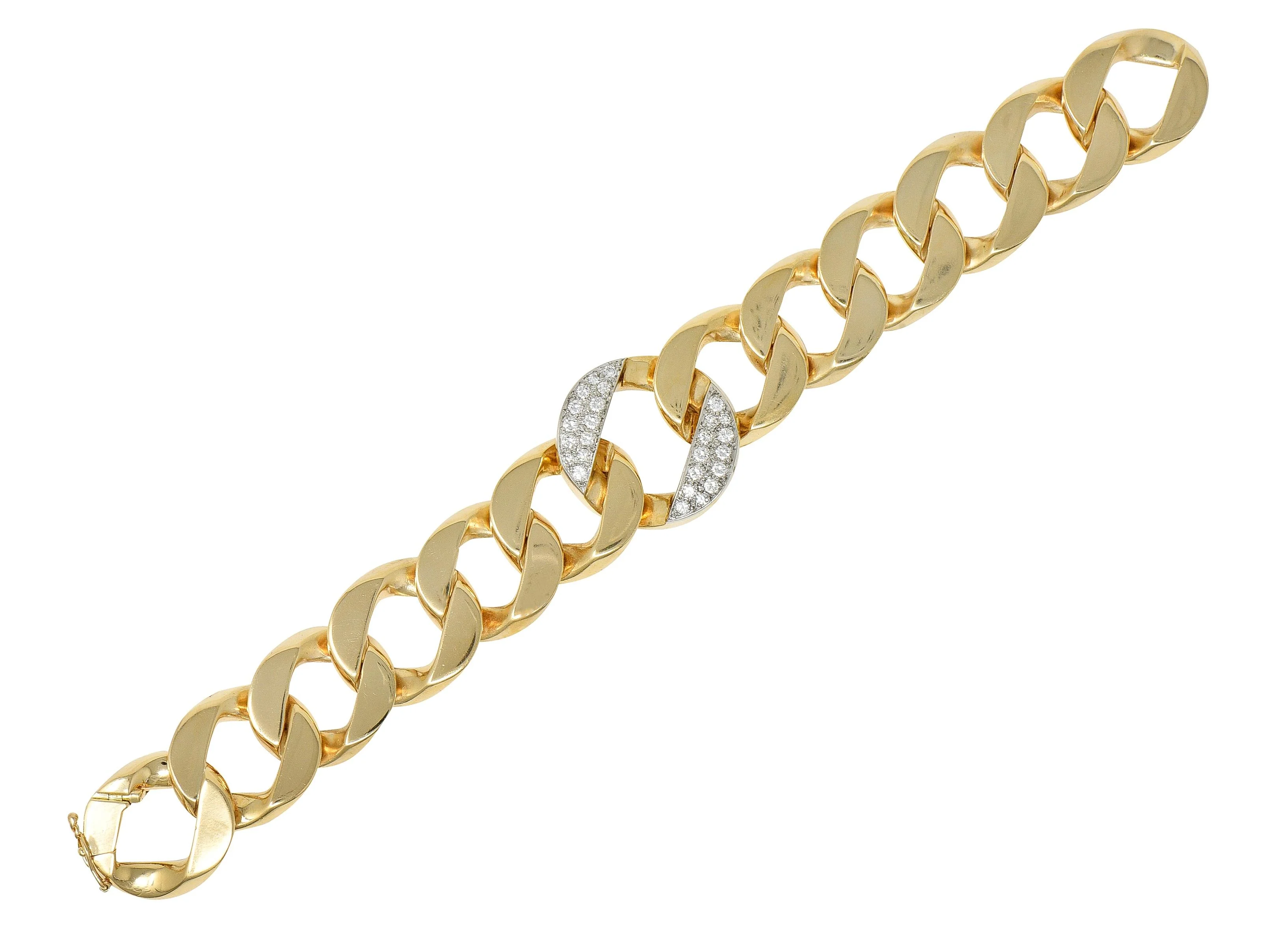 Cartier 1960's Diamond Platinum 14 Karat Yellow Gold Vintage Curb Link Bracelet - Image 2