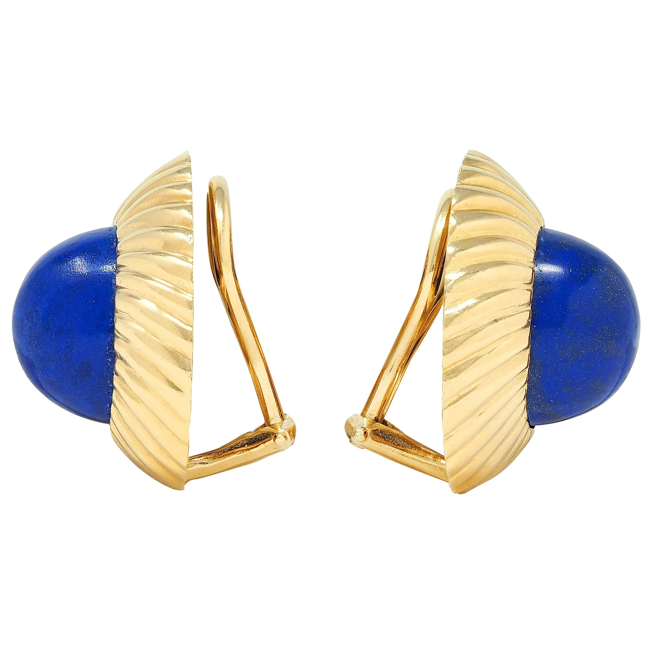 Cartier 1960's Lapis Lazuli 18 Karat Yellow Gold Vintage Radial Ear-Clip Earrings - Image 3
