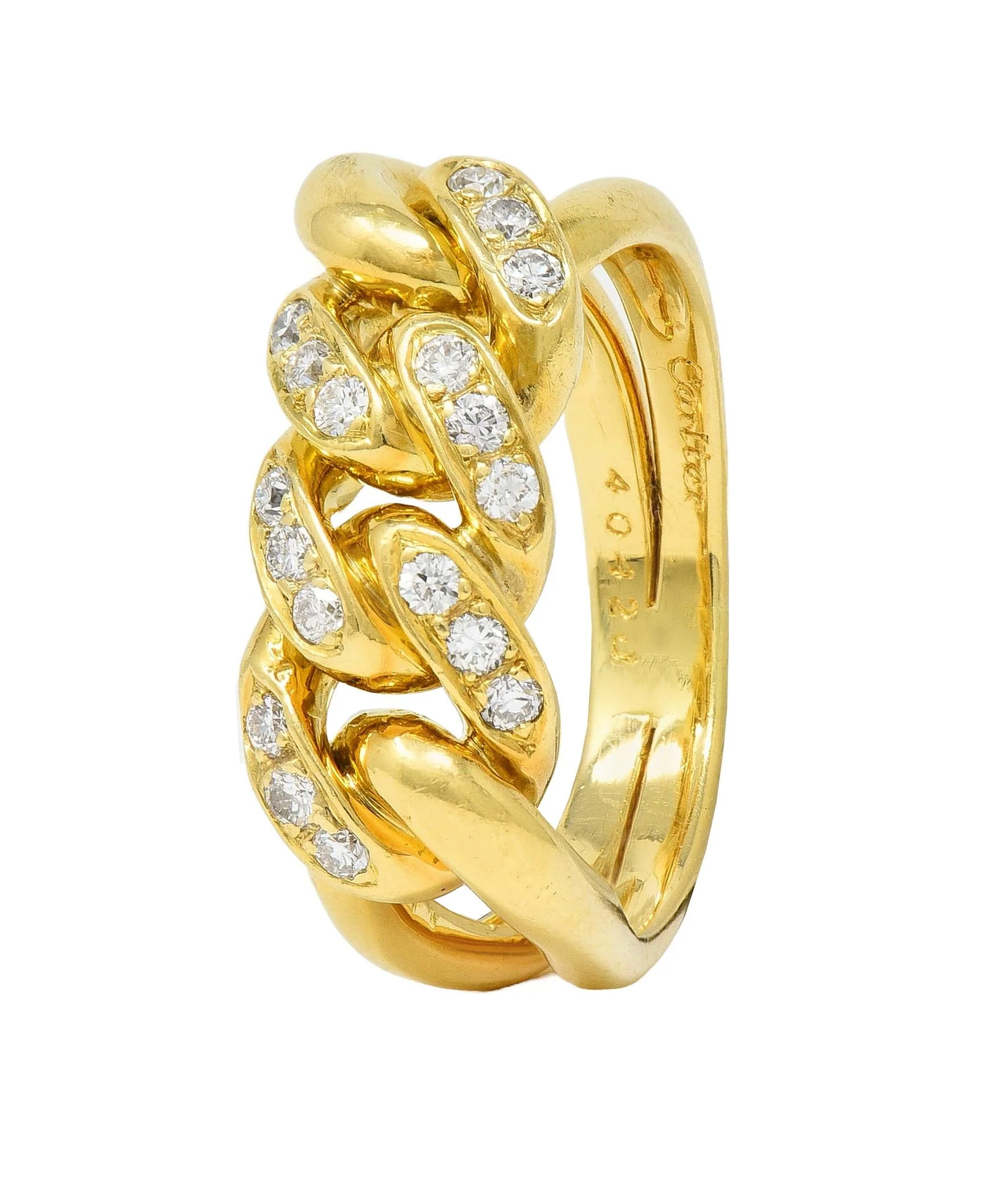 Cartier 1970's 0.54 CTW Diamond 18 Karat Yellow Gold Vintage Chain Link Ring - Image 8