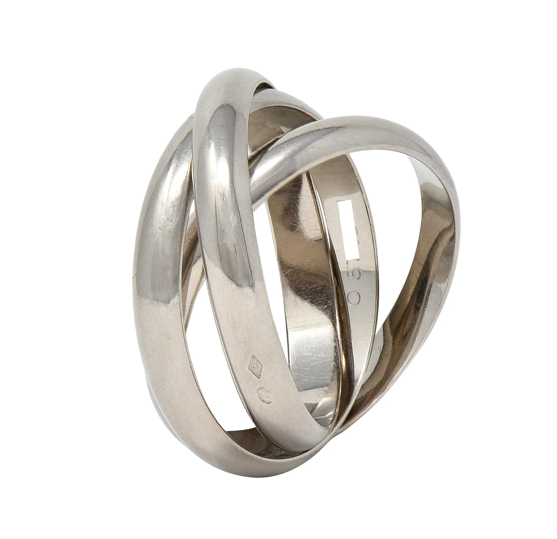 Cartier 1999 French 18 Karat White Gold Vintage Trinity Rolling Band Ring - Image 2