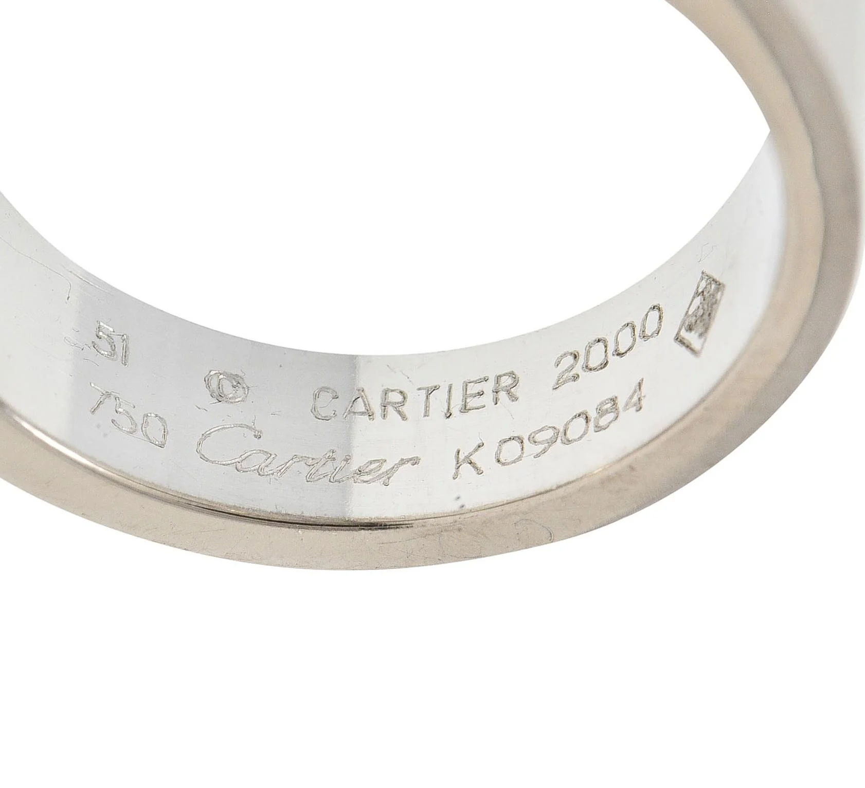 Cartier 2000 Gray Moonstone 18 Karat White Gold Vintage Tank Band Ring - Image 7