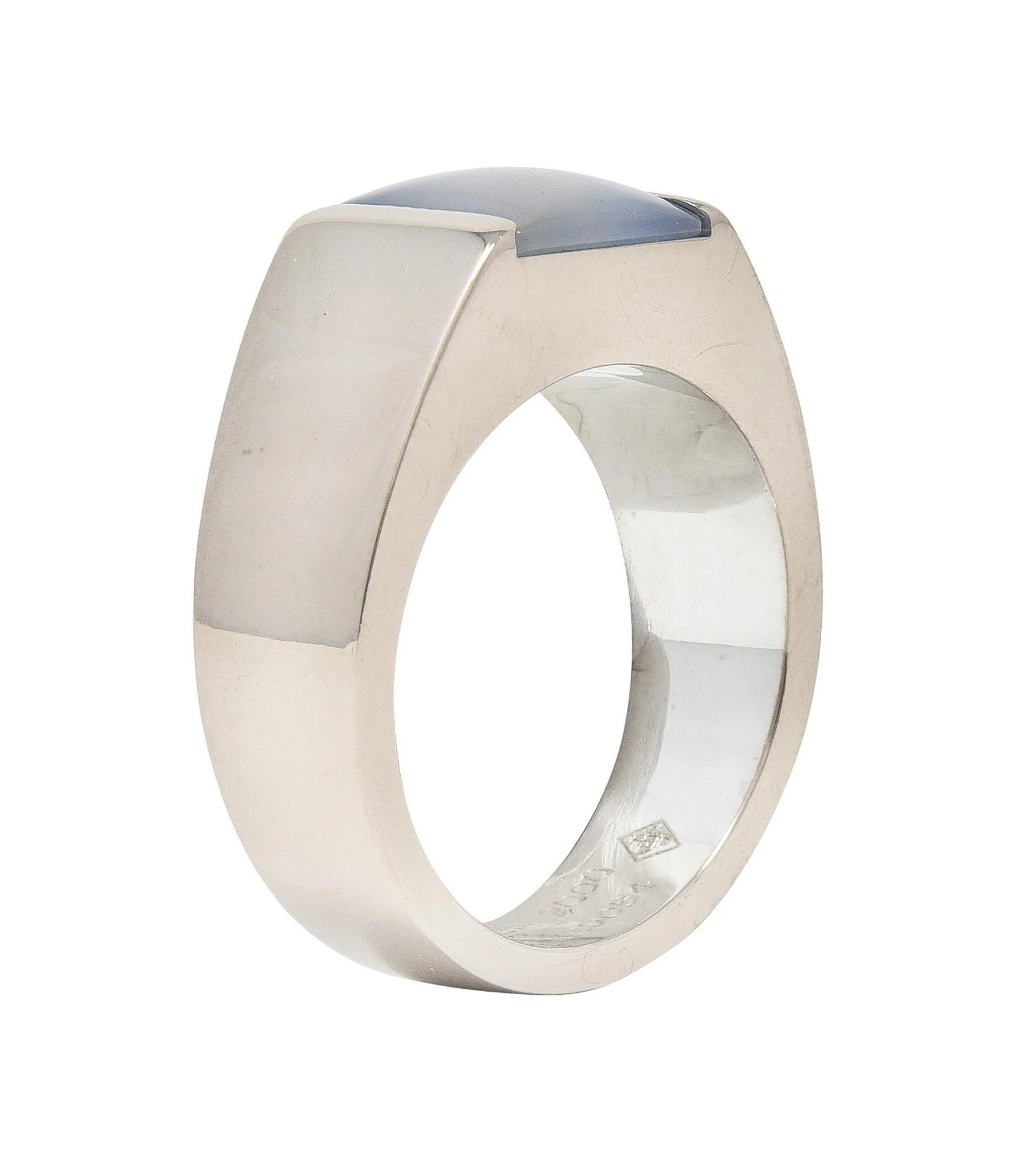 Cartier 2000 Gray Moonstone 18 Karat White Gold Vintage Tank Band Ring - Image 9
