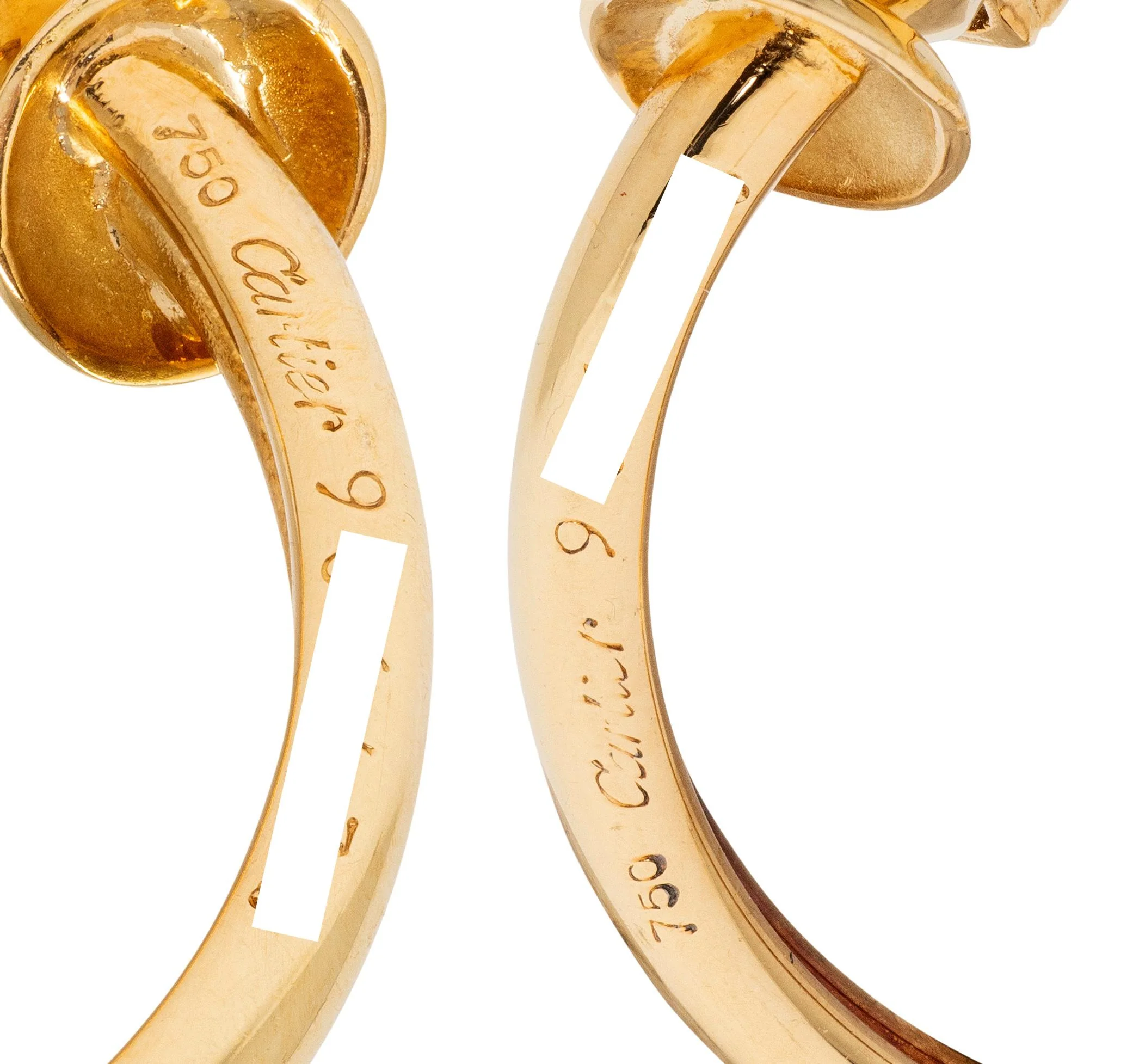 Cartier 2000's Diamond 18 Karat Yellow Gold Vintage Hindu Floral Hoop Ear-Clip Earrings - Image 5