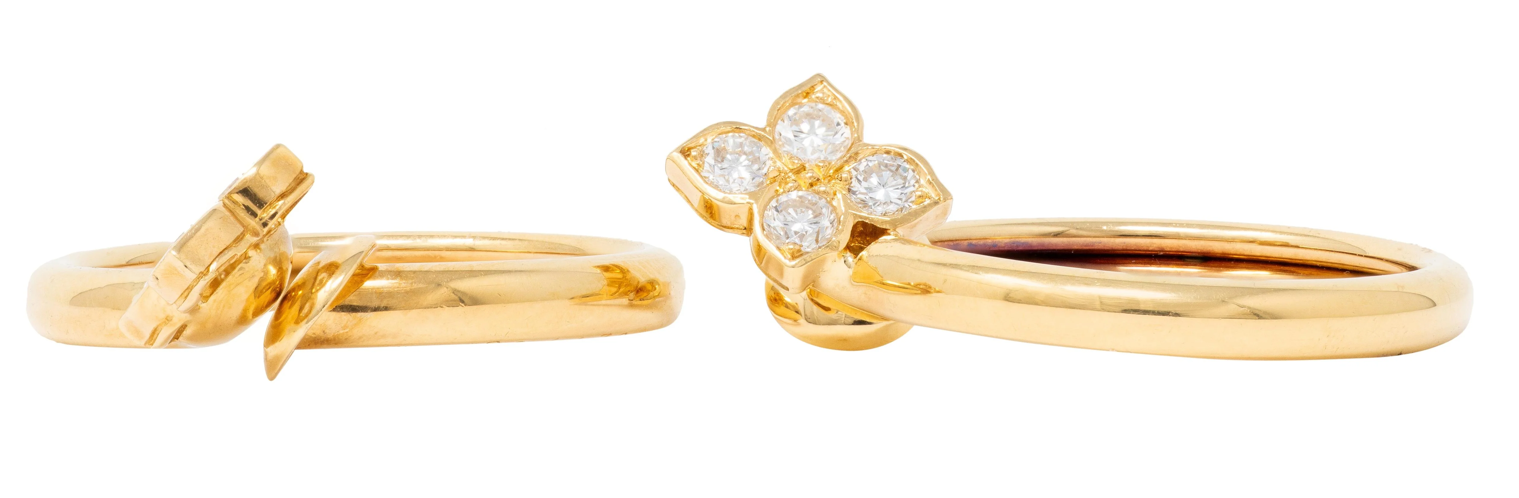 Cartier 2000's Diamond 18 Karat Yellow Gold Vintage Hindu Floral Hoop Ear-Clip Earrings - Image 6