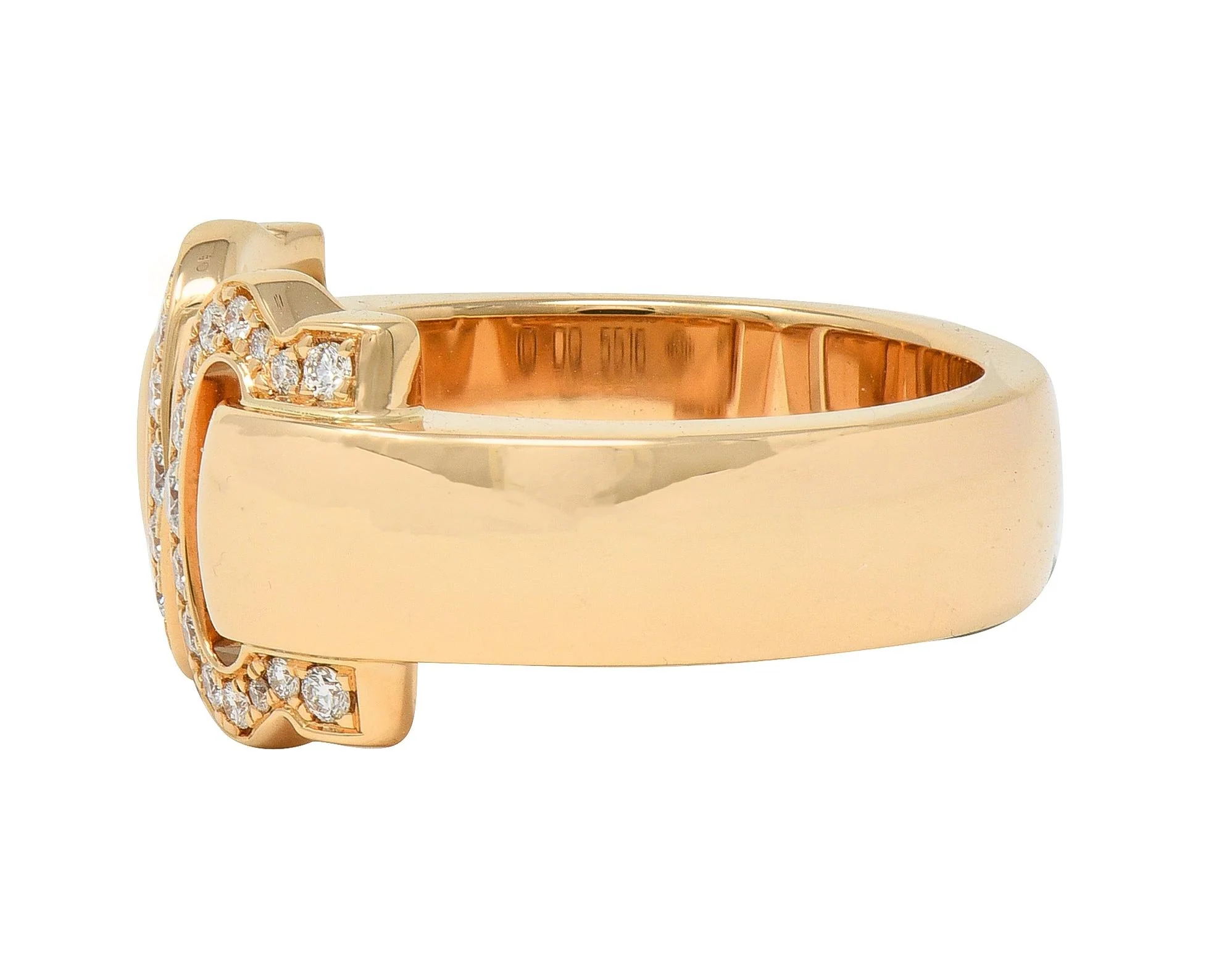 Cartier 2000's Diamond Platinum 18 Karat Rose Gold 2C Boucluse Cuff Band Ring - Image 5
