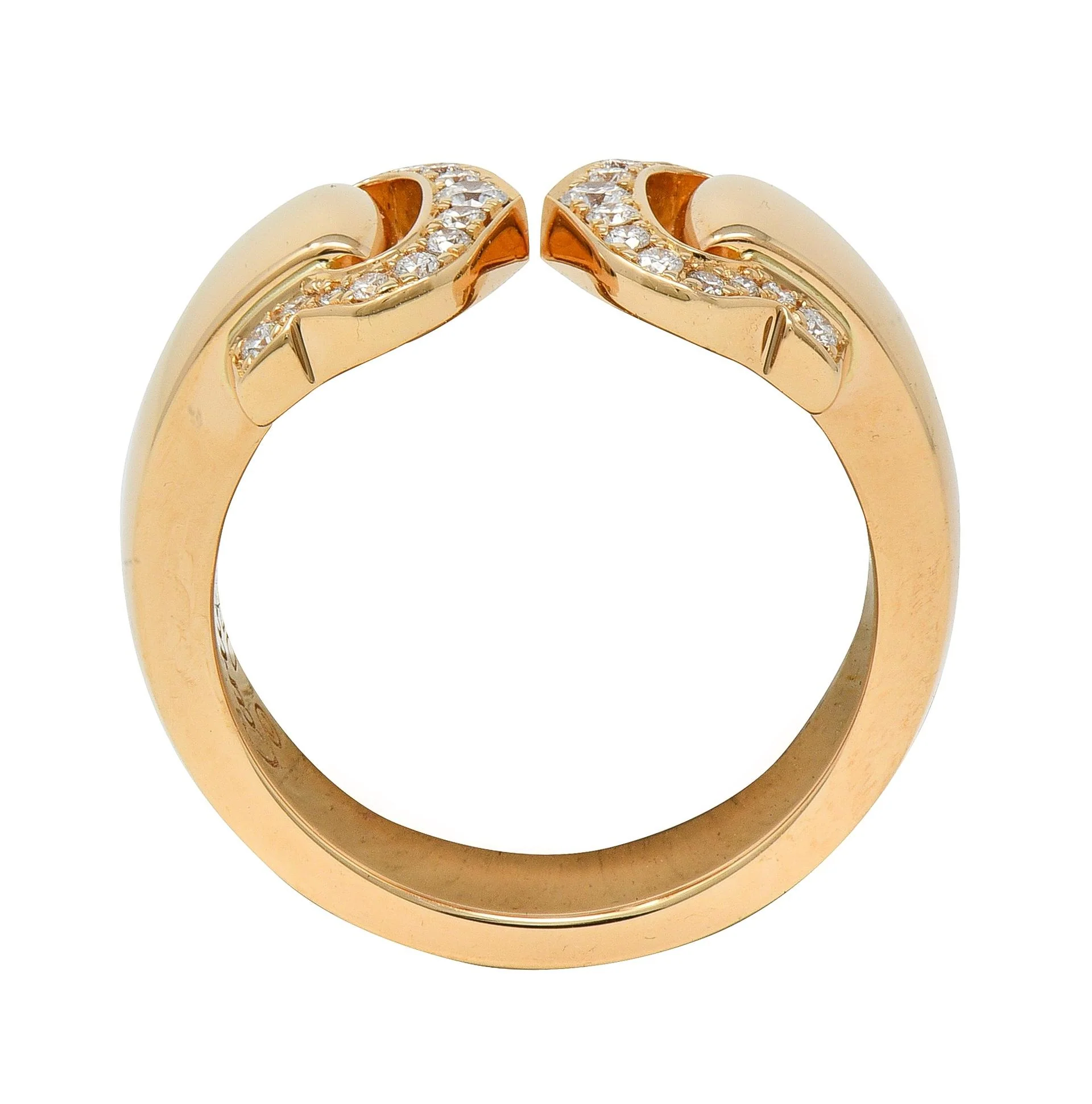 Cartier 2000's Diamond Platinum 18 Karat Rose Gold 2C Boucluse Cuff Band Ring - Image 7