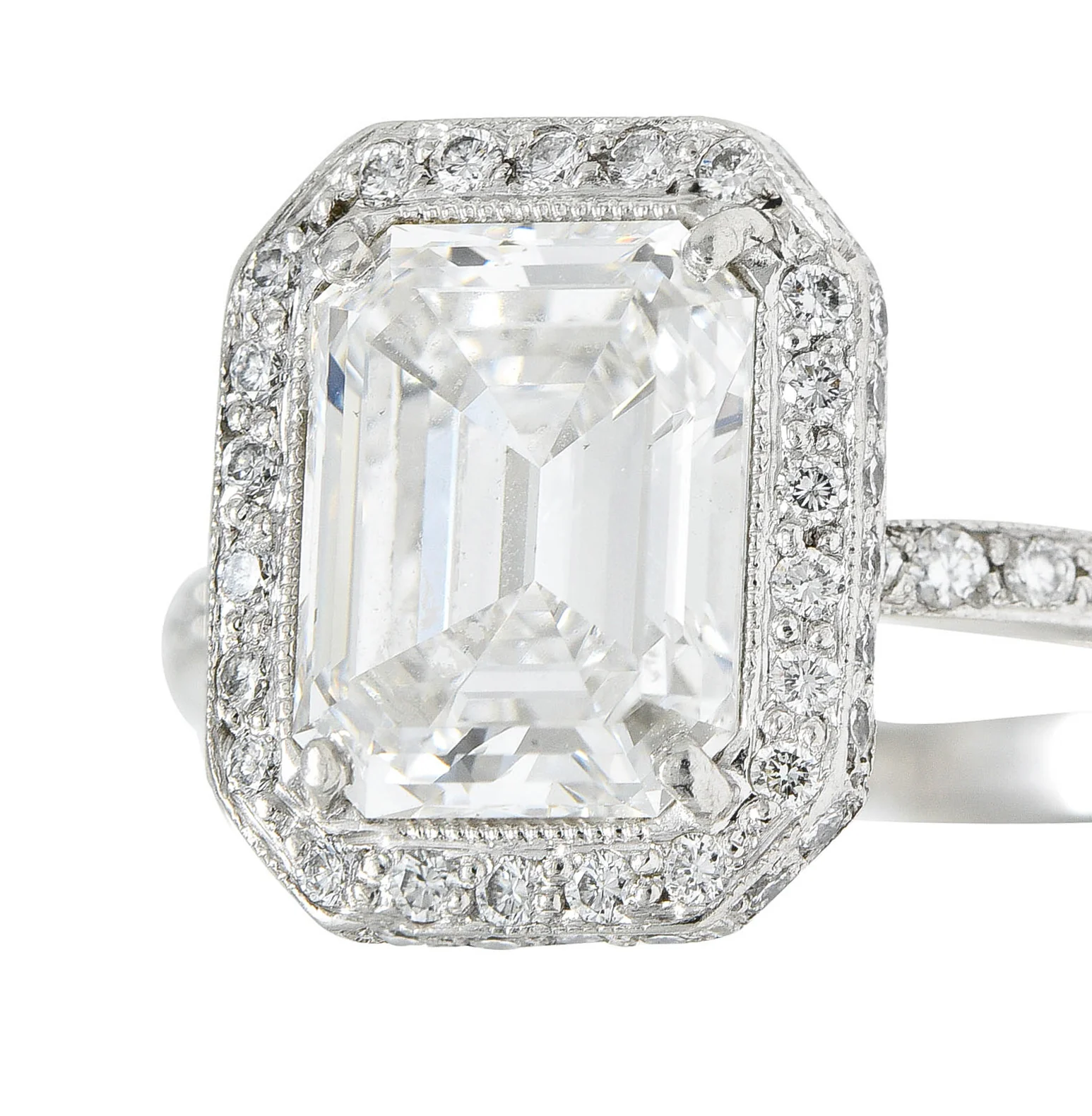 Cartier 3.82 CTW Emerald Cut Diamond Platinum Halo Engagement Ring GIA - Image 11