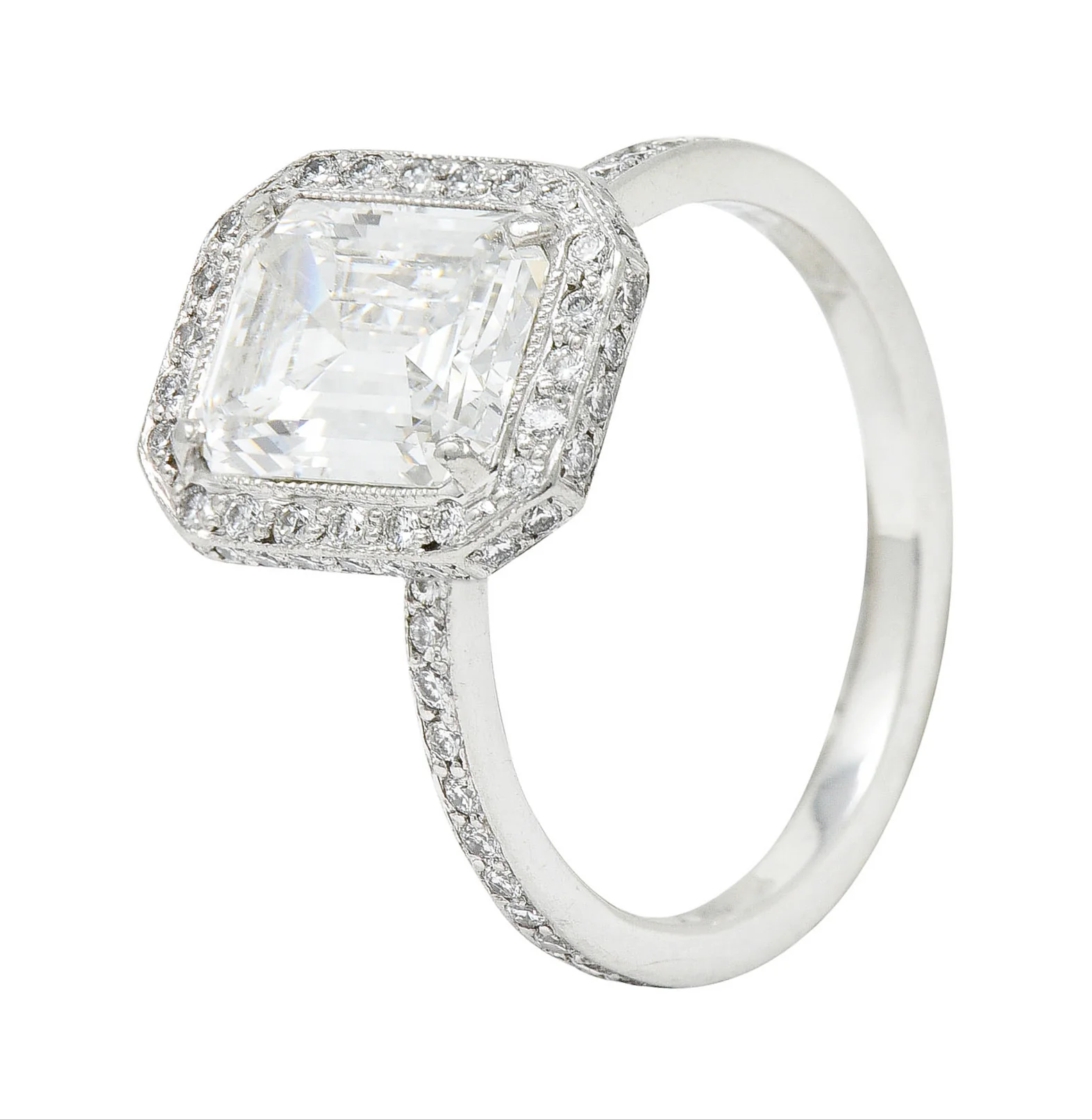 Cartier 3.82 CTW Emerald Cut Diamond Platinum Halo Engagement Ring GIA - Image 12